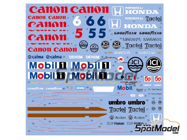 Image 1: Williams Honda FW11B Equipo Williams Grand Prix Engineering patrocinado por Canon Mobil1 - Campeonato del Mundo FIA de Formula 1 1987 | Decoraci&oacute;n en escala&nbsp;1/20 fabricado por Shunko Models (ref.&nbsp;SHK-D339)