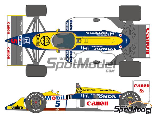 Image 2: Williams Honda FW11B Equipo Williams Grand Prix Engineering patrocinado por Canon Mobil1 - Campeonato del Mundo FIA de Formula 1 1987 | Decoraci&oacute;n en escala&nbsp;1/20 fabricado por Shunko Models (ref.&nbsp;SHK-D339)