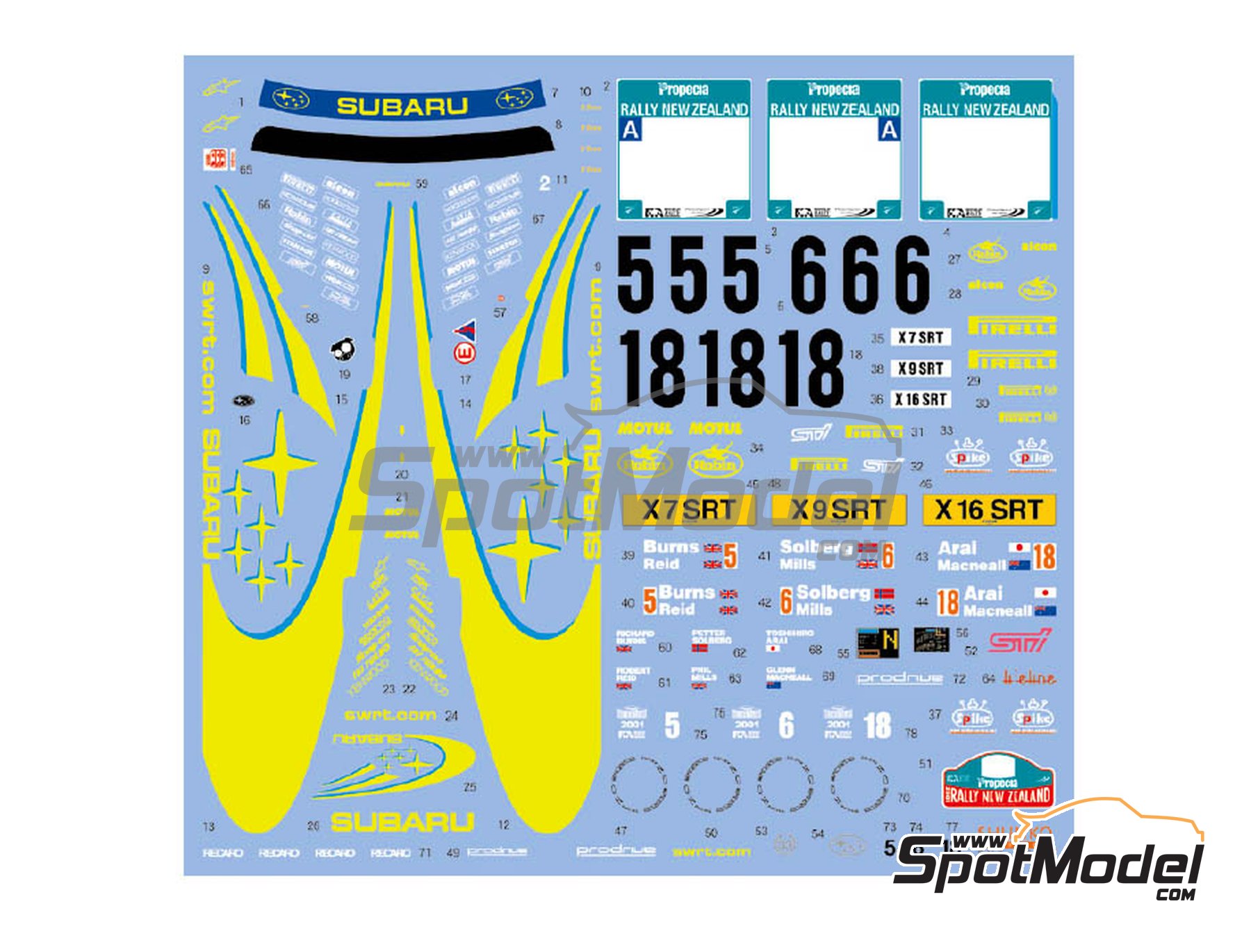 Image 1: Subaru Impreza WRC Works Team Impreza - New Zealand rally 2001 | Marking / livery in 1/24 scale manufactured by Shunko Models (ref.&nbsp;SHK-D342)