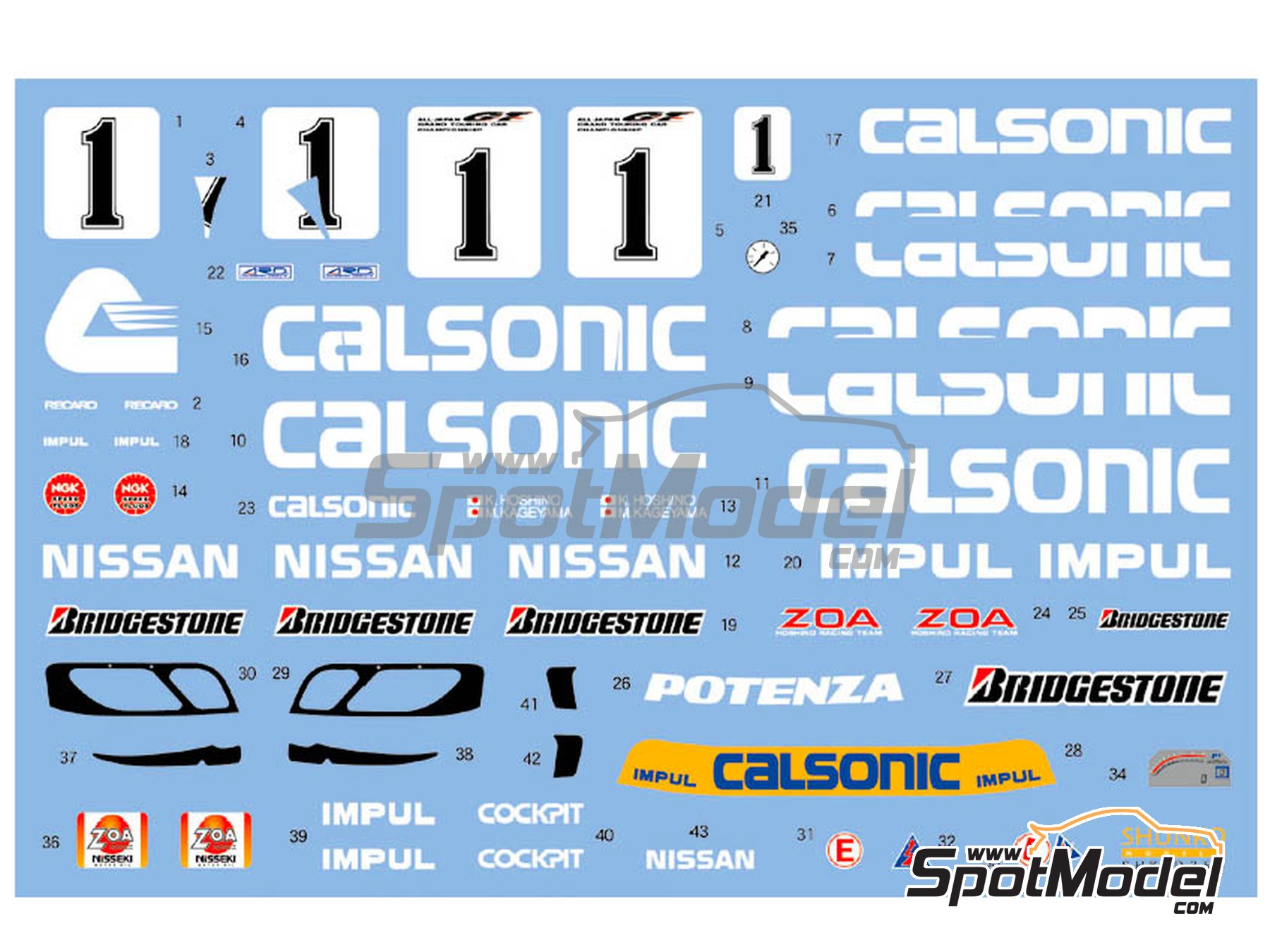 Image 1: Nissan Skyline GT-R R33 Equipo Impul patrocinado por Calsonic - Campeonato Japones de GTs (JGTC) 1996 | Decoraci&oacute;n en escala&nbsp;1/24 fabricado por Shunko Models (ref.&nbsp;SHK-D358)