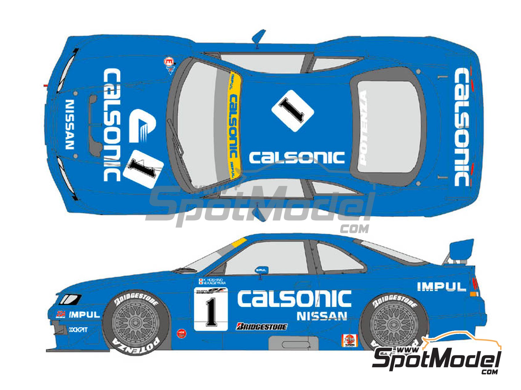 Image 2: Nissan Skyline GT-R R33 Equipo Impul patrocinado por Calsonic - Campeonato Japones de GTs (JGTC) 1996 | Decoraci&oacute;n en escala&nbsp;1/24 fabricado por Shunko Models (ref.&nbsp;SHK-D358)