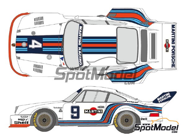 Image 1: Porsche 935 Equipo Martini International Racing - 6 Horas de Silverstone, 6 Horas de Vallelunga, 6 Horas de Mugello 1976 | Decoraci&oacute;n en escala&nbsp;1/24 fabricado por Shunko Models (ref.&nbsp;SHK-D384)