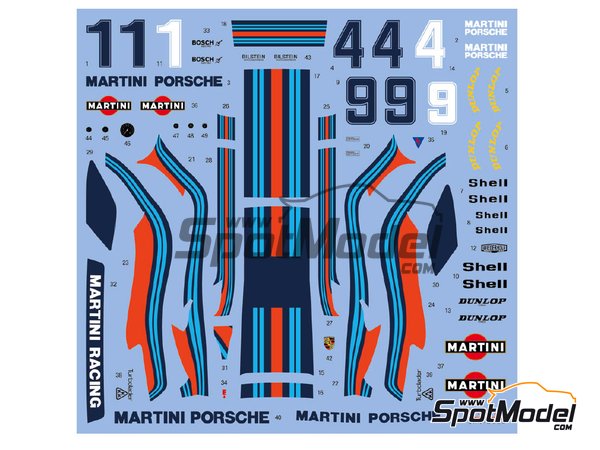 Image 2: Porsche 935 Equipo Martini International Racing - 6 Horas de Silverstone, 6 Horas de Vallelunga, 6 Horas de Mugello 1976 | Decoraci&oacute;n en escala&nbsp;1/24 fabricado por Shunko Models (ref.&nbsp;SHK-D384)
