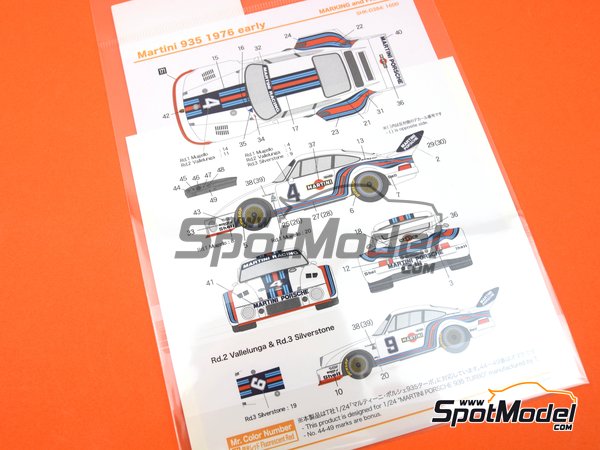 Image 7: Porsche 935 Equipo Martini International Racing - 6 Horas de Silverstone, 6 Horas de Vallelunga, 6 Horas de Mugello 1976 | Decoraci&oacute;n en escala&nbsp;1/24 fabricado por Shunko Models (ref.&nbsp;SHK-D384)