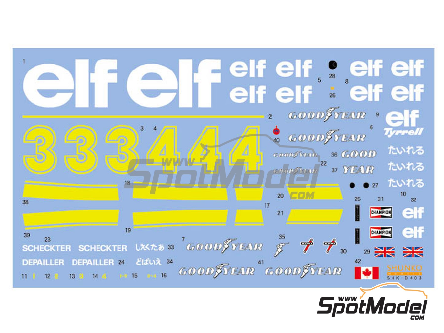 Image 1: Tyrrell Ford P34 Equipo Tyrrell Racing patrocinado por ELF - Gran Premio de F&oacute;rmula 1 de Jap&oacute;n, Gran Premio de Formula 1 de Suecia 1976 | Decoraci&oacute;n en escala&nbsp;1/20 fabricado por Shunko Models (ref.&nbsp;SHK-D403)