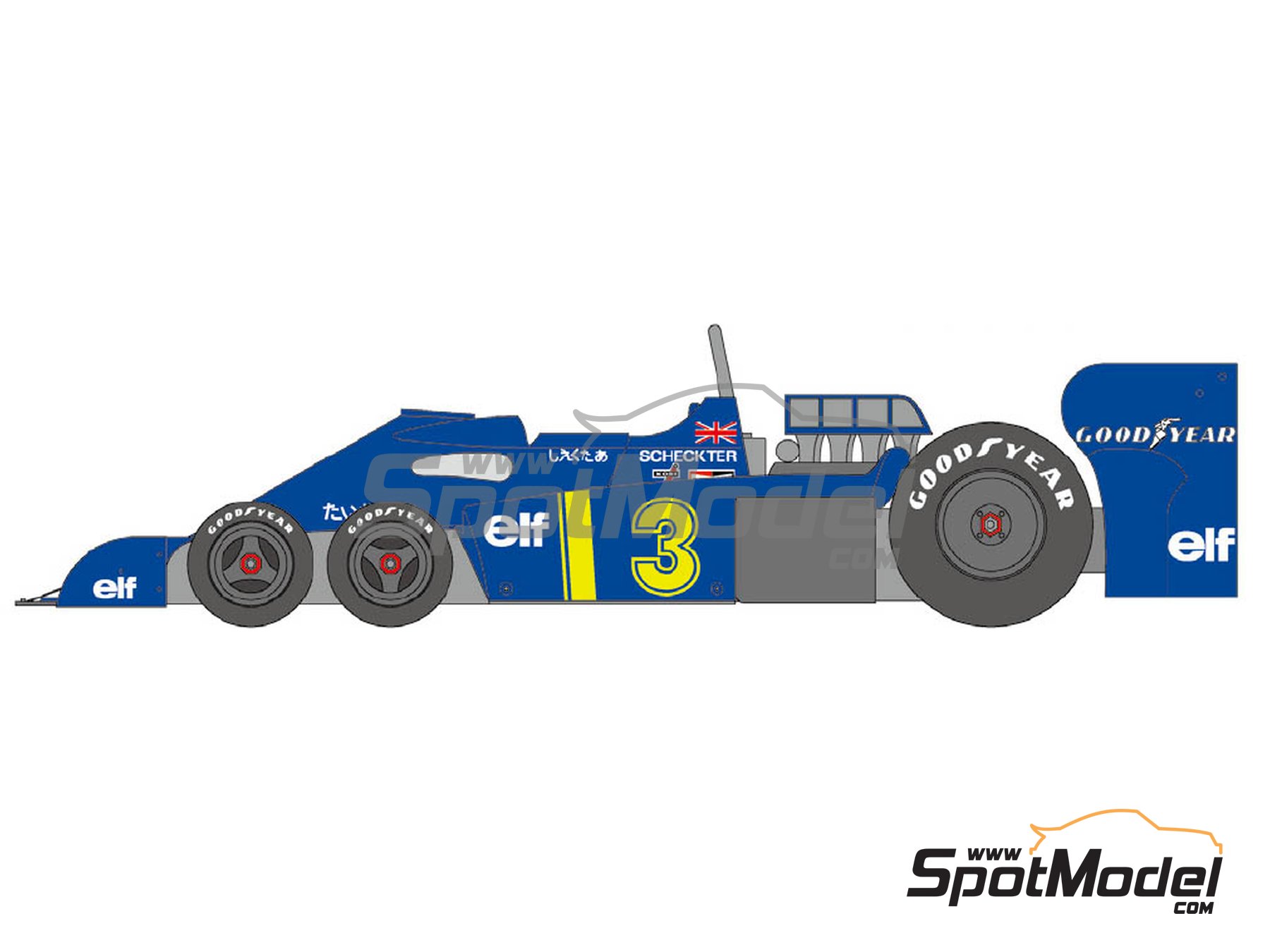 Image 3: Tyrrell Ford P34 Equipo Tyrrell Racing patrocinado por ELF - Gran Premio de F&oacute;rmula 1 de Jap&oacute;n, Gran Premio de Formula 1 de Suecia 1976 | Decoraci&oacute;n en escala&nbsp;1/20 fabricado por Shunko Models (ref.&nbsp;SHK-D403)