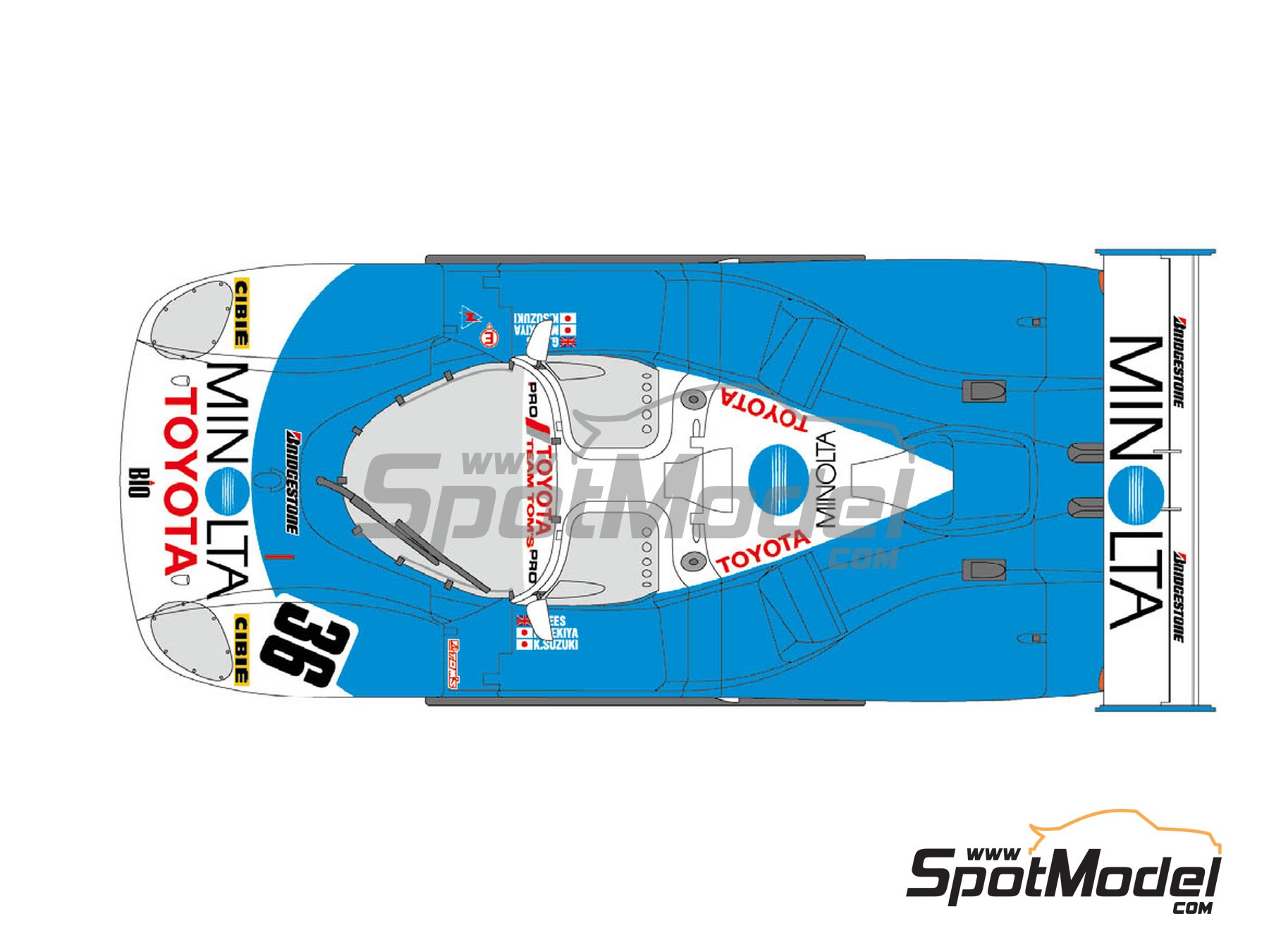 Image 2: Minolta Toyota 88C-V Equipo Tom's patrocinado por Minolta - Campeonato Japon&eacute;s de Sport Prototipos (JSPC) 1988 | Decoraci&oacute;n en escala&nbsp;1/24 fabricado por Shunko Models (ref.&nbsp;SHK-D407)