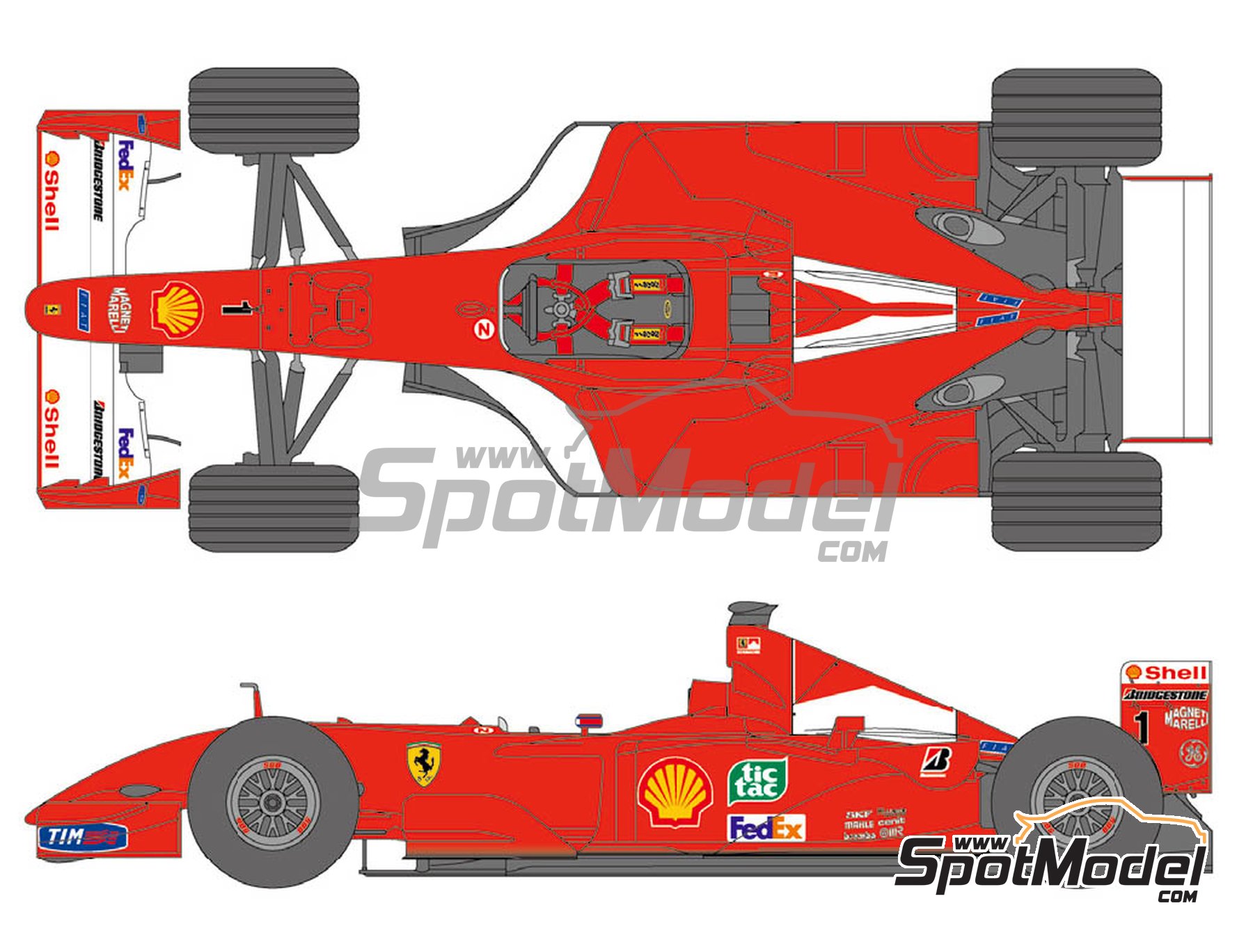 Image 1: Ferrari F2001 Equipo Scuderia Ferrari patrocinado por Marboro - Campeonato del Mundo FIA de Formula 1 2001 | Decoración en escala 1/20 fabricado por Shunko Models (ref. SHK-D419)
