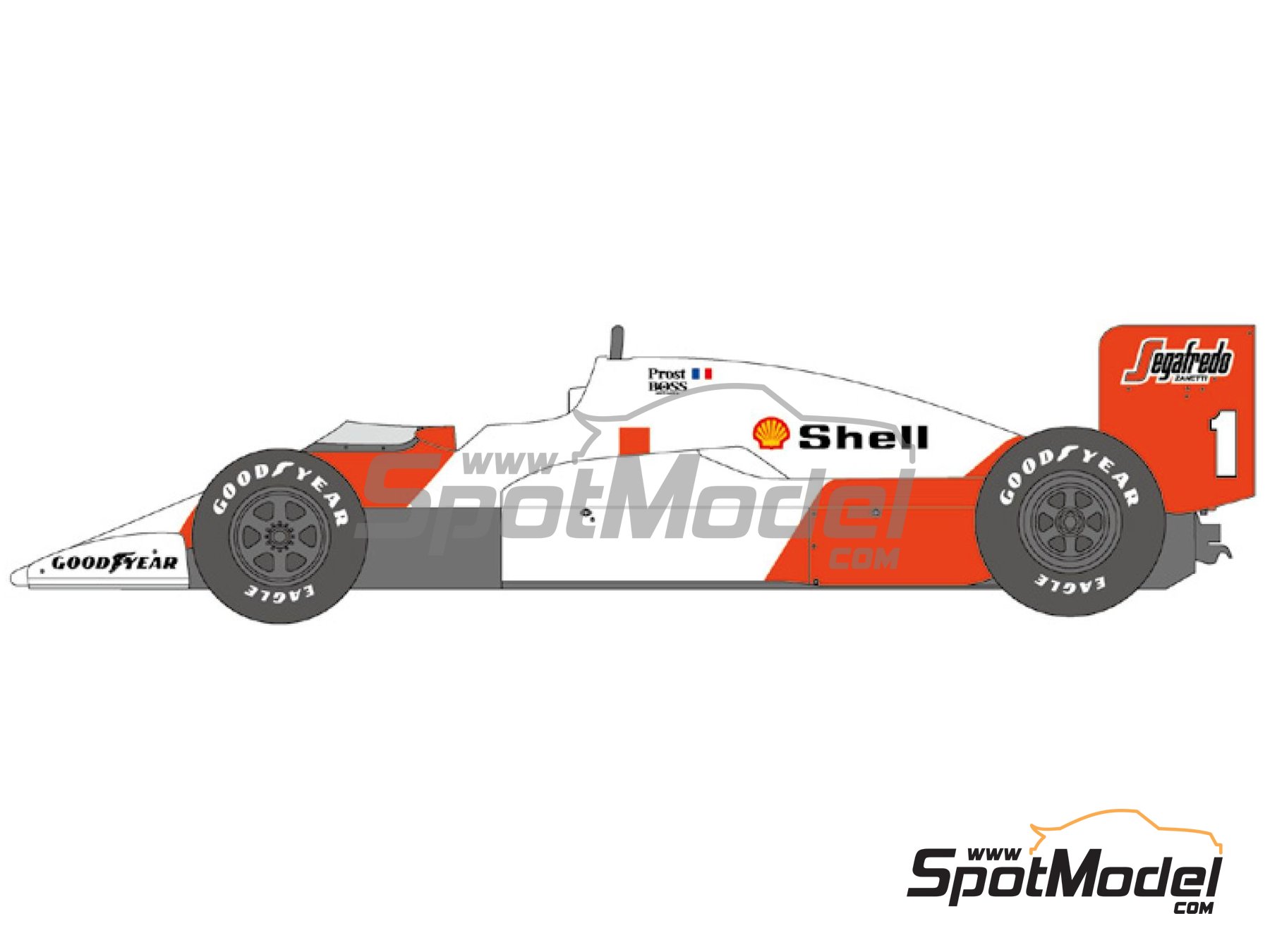 Image 1: McLaren TAG Porsche MP4/2C Equipo McLaren Racing Limited patrocinado por Marlboro - Gran Premio de Fórmula 1 de Australia, Gran Premio de Fórmula 1 de Portugal 1986 | Decoración en escala 1/20 fabricado por Shunko Models (ref. SHK-D431)