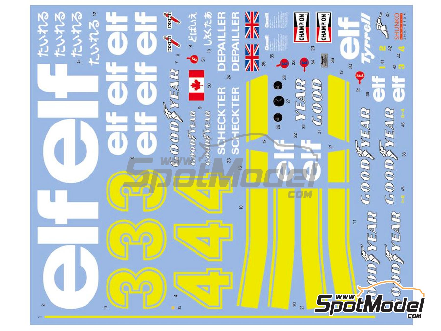 Image 1: Tyrrell Ford P34 Equipo Tyrrell Racing patrocinado por ELF - Gran Premio de Fórmula 1 de Japón, Gran Premio de Formula 1 de Suecia 1976 | Decoración en escala 1/12 fabricado por Shunko Models (ref. SHK-D454)