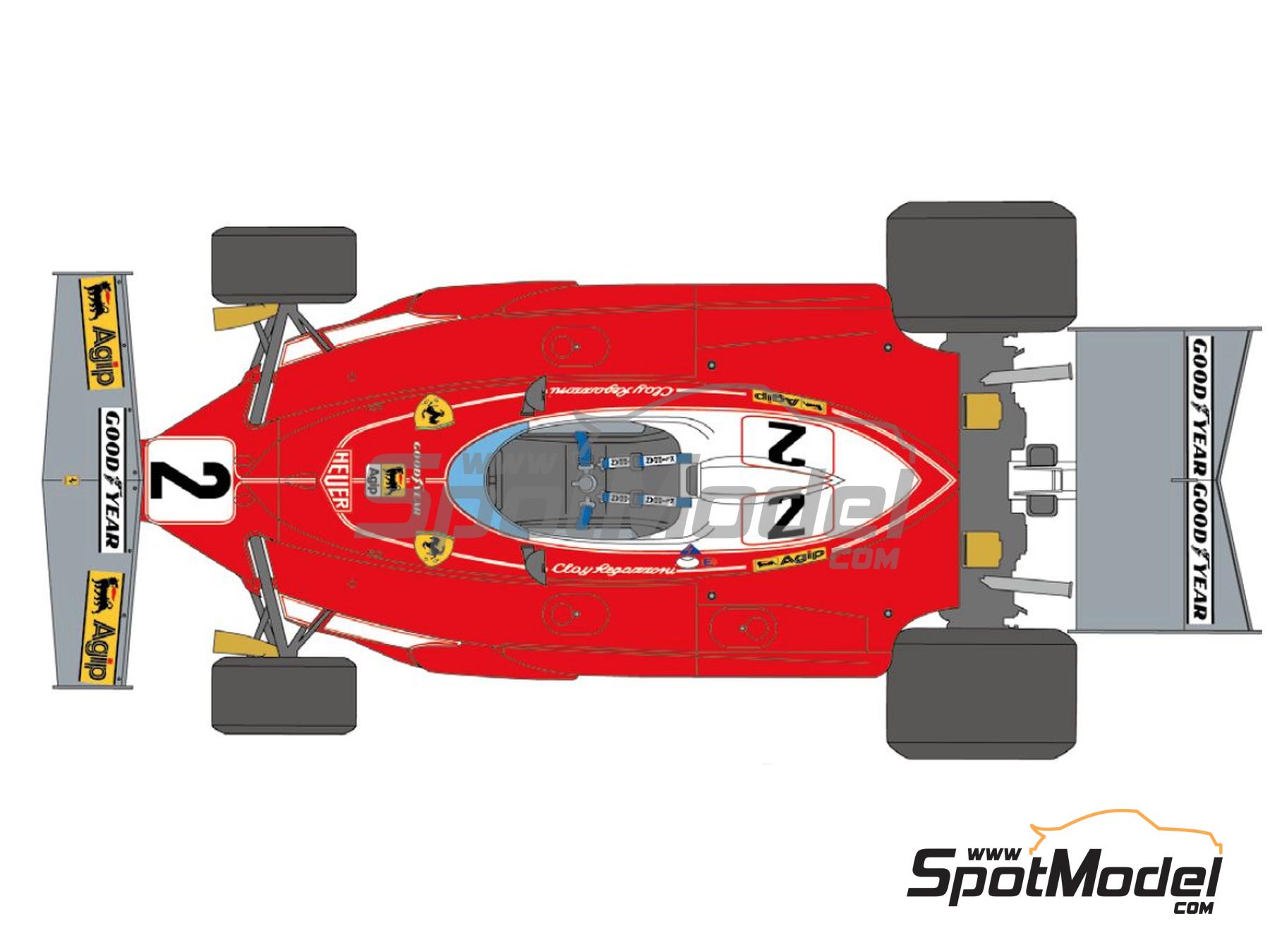 Image 1: Ferrari 312T Scuderia Ferrari Team sponsored by Agip - Italian Formula 1 Grand Prix, Monaco Formula 1 Grand Prix, USA West Long Beach Formula 1 Grand Prix, Swedish Formula 1 Grand Prix 1975 and 1976 | Marking / livery in 1/12 scale manufactured by Shunko Models (ref.&nbsp;SHK-D475)