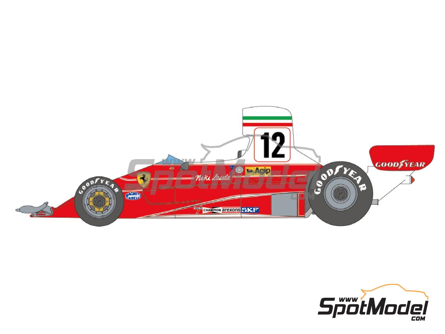 Image 2: Ferrari 312T Scuderia Ferrari Team sponsored by Agip - Italian Formula 1 Grand Prix, Monaco Formula 1 Grand Prix, USA West Long Beach Formula 1 Grand Prix, Swedish Formula 1 Grand Prix 1975 and 1976 | Marking / livery in 1/12 scale manufactured by Shunko Models (ref.&nbsp;SHK-D475)