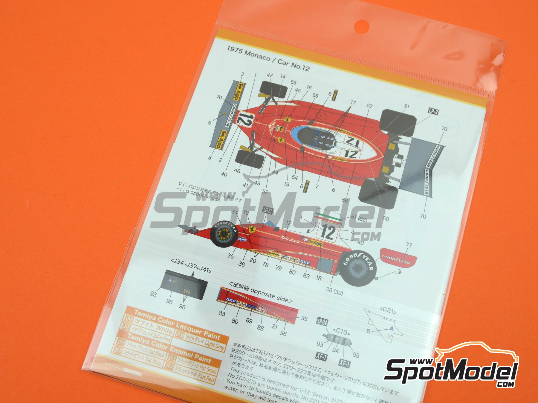 Image 5: Ferrari 312T Scuderia Ferrari Team sponsored by Agip - Italian Formula 1 Grand Prix, Monaco Formula 1 Grand Prix, USA West Long Beach Formula 1 Grand Prix, Swedish Formula 1 Grand Prix 1975 and 1976 | Marking / livery in 1/12 scale manufactured by Shunko Models (ref.&nbsp;SHK-D475)