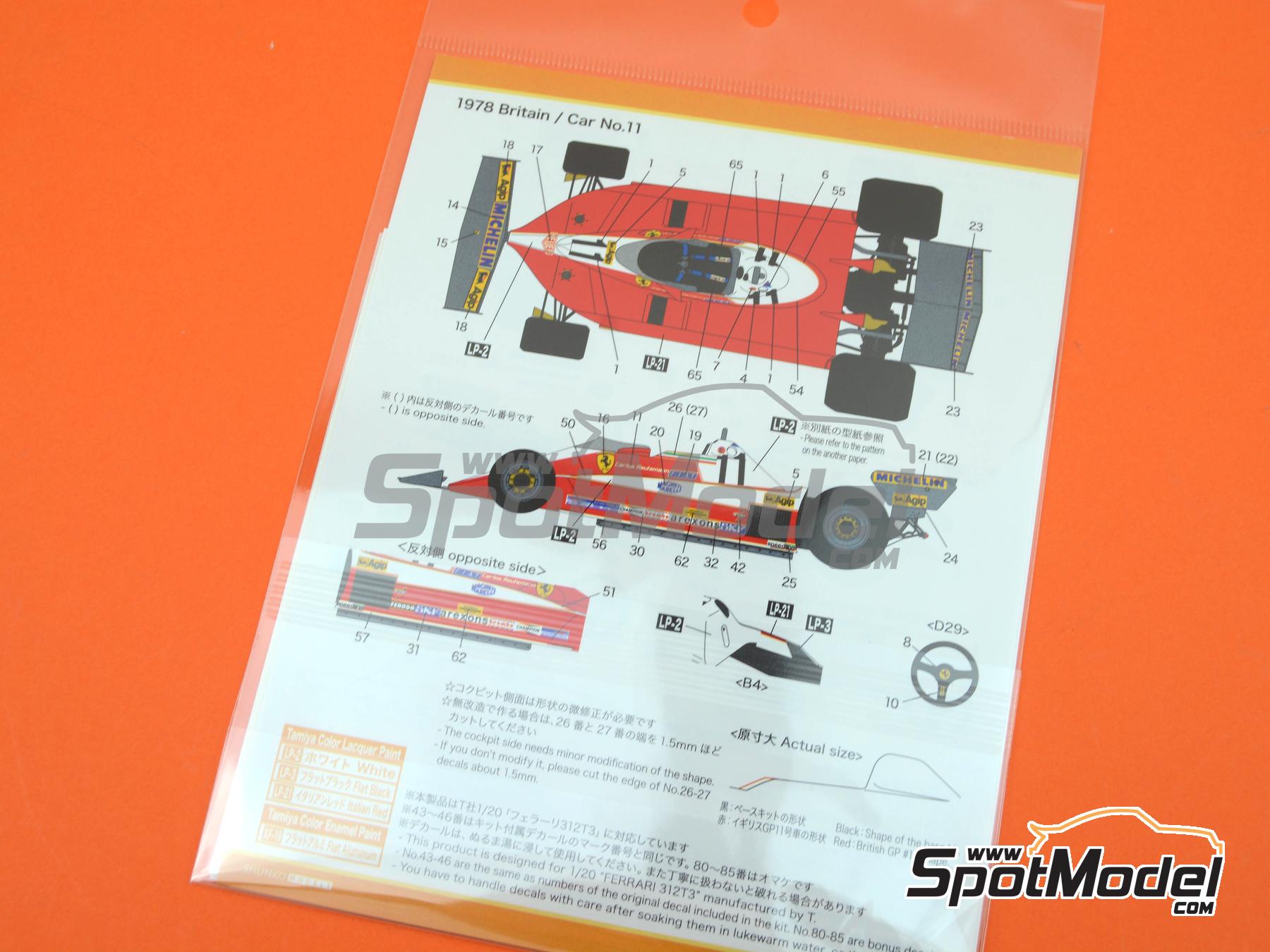 Image 6: Ferrari 312T3 Scuderia Ferrari Team - Brazilian Formula 1 Grand Prix, Canadian Formula 1 Grand Prix, British Formula 1 Grand Prix 1978 and 1979 | Marking / livery in 1/20 scale manufactured by Shunko Models (ref. SHK-D479)