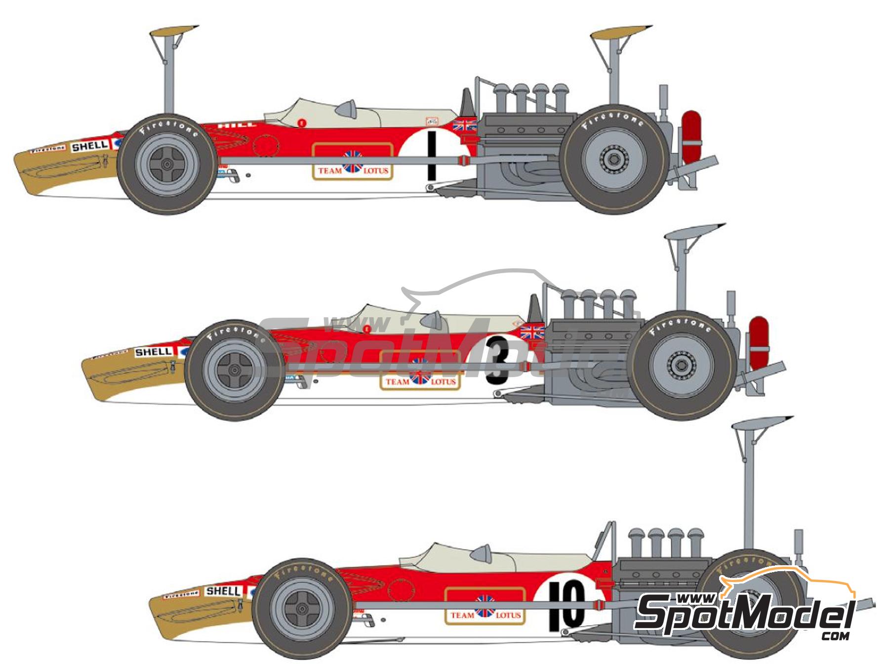 Image 1: Lotus Ford 49B Equipo Gold Leaf Lotus - Gran Premio de Fórmula 1 de Mexico, Gran Premio de Fórmula 1 de Sudáfrica 1968 y 1969 | Decoración en escala 1/12 fabricado por Shunko Models (ref. SHK-D498)