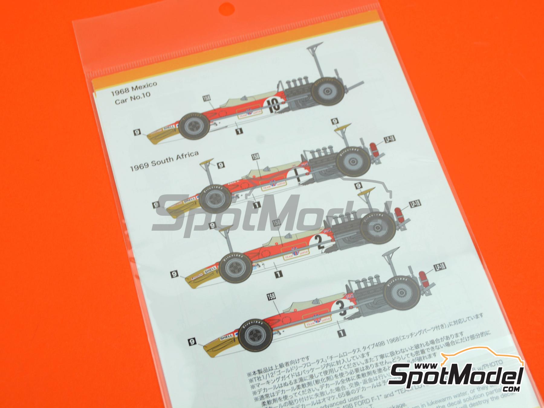 Image 6: Lotus Ford 49B Equipo Gold Leaf Lotus - Gran Premio de Fórmula 1 de Mexico, Gran Premio de Fórmula 1 de Sudáfrica 1968 y 1969 | Decoración en escala 1/12 fabricado por Shunko Models (ref. SHK-D498)