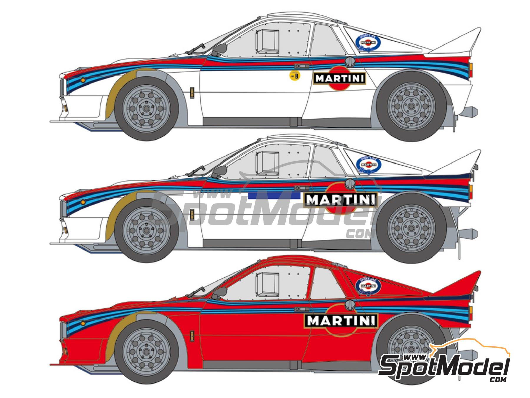Image 1: Lancia Rally 037 sponsored by Martini Rothmans - Monte Carlo Rally - Rallye Automobile de Monte-Carlo, Tour de Corse Rallye de France, Shakedown Test Portugal Rally - Vinho do Porto 1983 and 1984 | Marking / livery in 1/24 scale manufactured by Shunko Models (ref.&nbsp;SHK-D504)