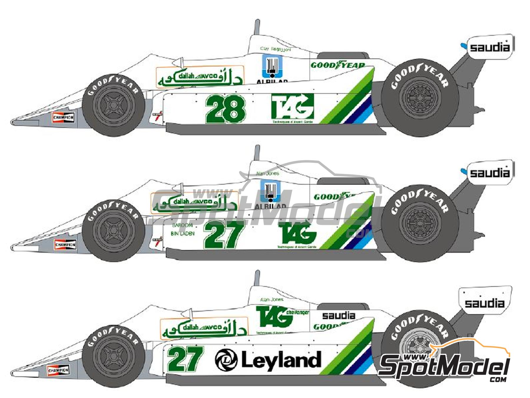 Image 2: Williams Ford FW07 Equipo Williams Grand Prix Engineering patrocinado por Fly Saudia, Leyland - Gran Premio de F&oacute;rmula 1 de Alemania, Gran Premio de Argentina de Formula 1, Gran Premio de F&oacute;rmula 1 de Inglaterra 1979 y 1980 | Decoraci&oacute;n en escala&nbsp;1/20 fabricado por Shunko Models (ref.&nbsp;SHK-D507)