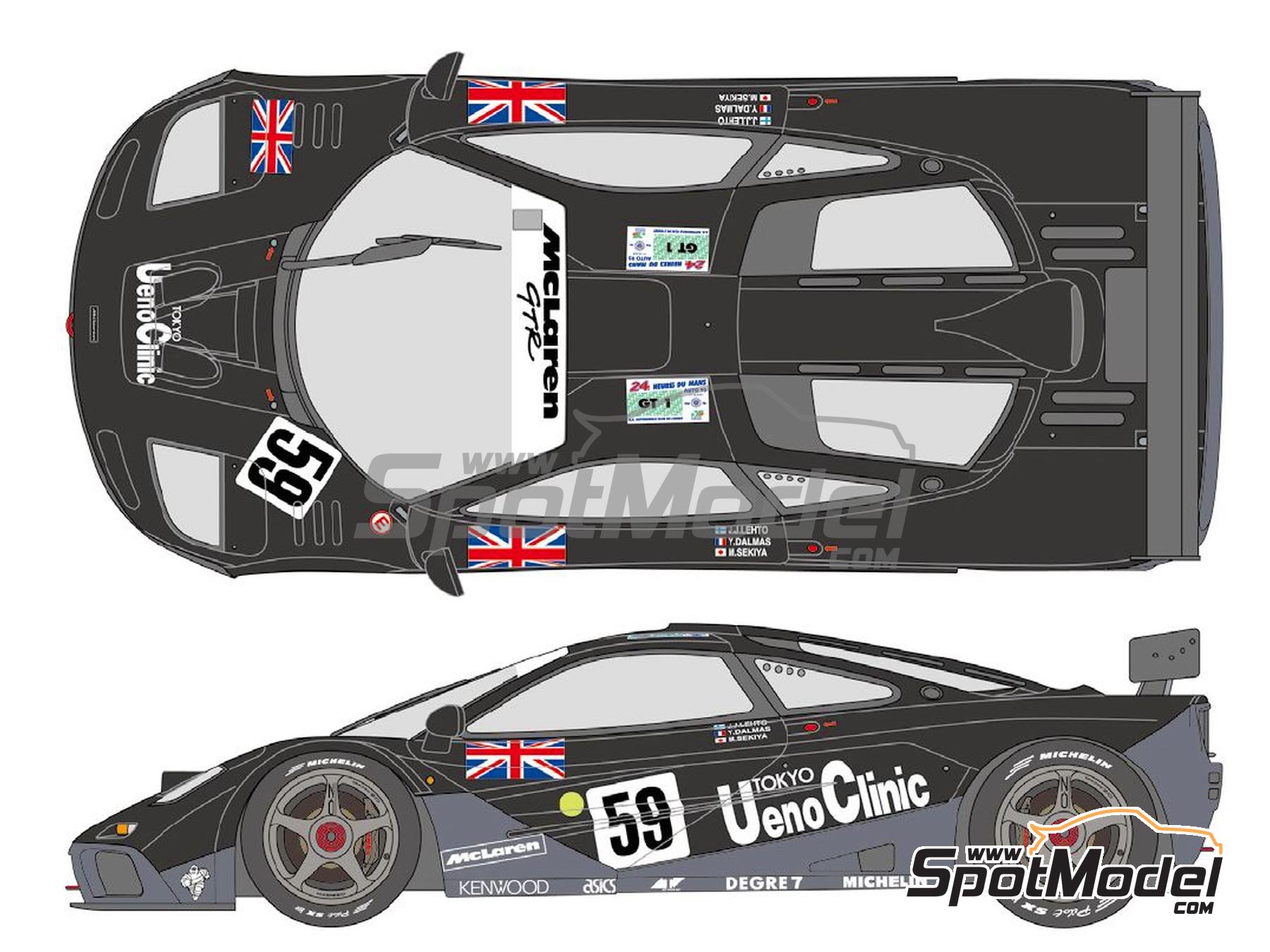 Image 1: McLaren F1 GTR Equipo Kokusai Kaihatsu UK Racing patrocinado por Ueno Clinic - 24 Horas de Le Mans 1995 | Decoraci&oacute;n en escala&nbsp;1/24 fabricado por Shunko Models (ref.&nbsp;SHK-D510)