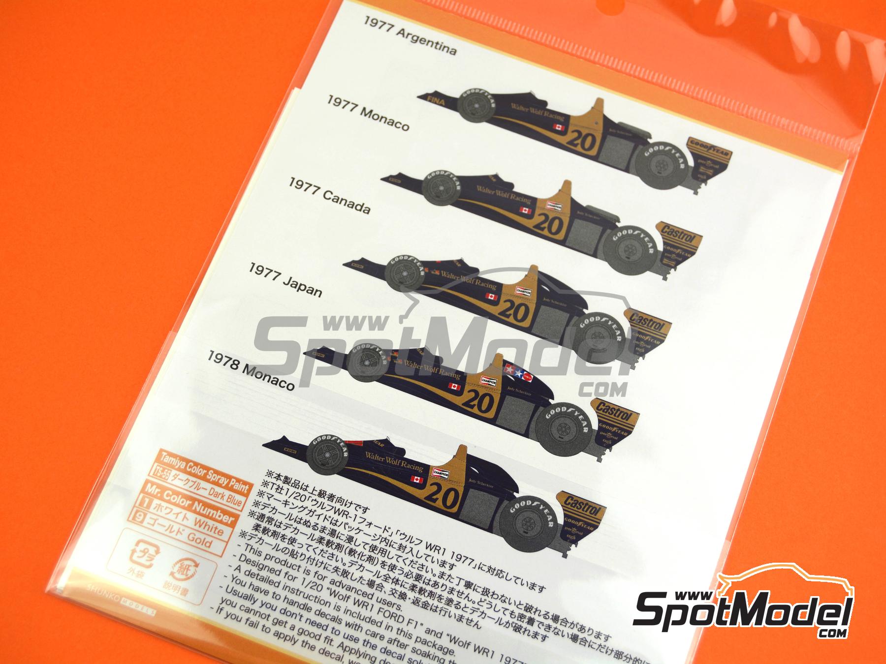 Image 6: Wolf WR1 & WR3 Equipo Walter Wolf Racing patrocinado por Personal - Gran Premio de Argentina de Formula 1, Gran Premio de F&oacute;rmula 1 de Canada, Gran Premio de F&oacute;rmula 1 de Jap&oacute;n, Gran Premio de Formula 1 de M&oacute;naco 1977 y 1978 | Decoraci&oacute;n en escala&nbsp;1/20 fabricado por Shunko Models (ref.&nbsp;SHK-D513)