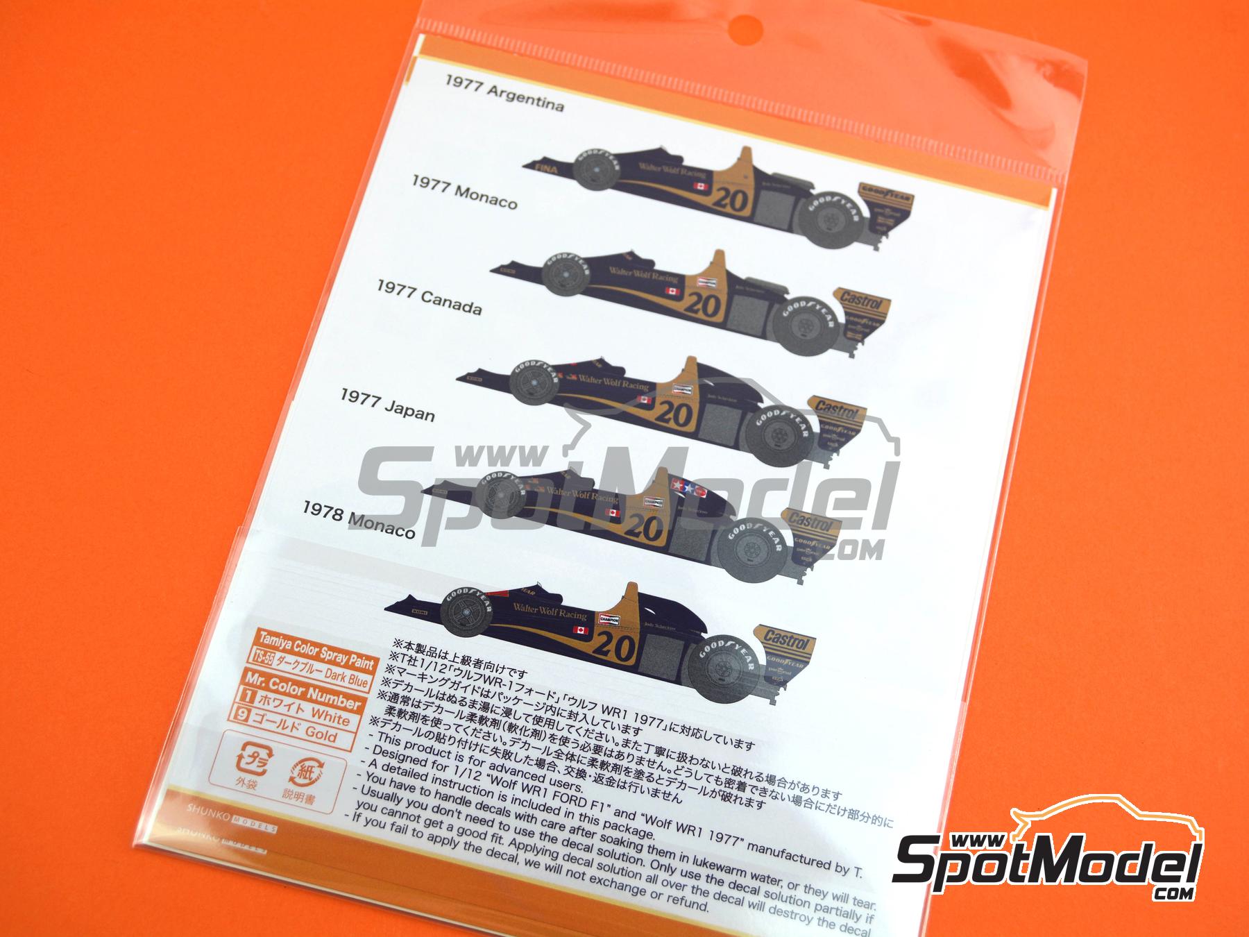 Image 6: Wolf WR1 & WR3 Walter Wolf Racing Team sponsored by Personal - Argentine Formula 1 Grand Prix, Canadian Formula 1 Grand Prix, Japanese Formula 1 Grand Prix, Monaco Formula 1 Grand Prix 1977 and 1978 | Marking / livery in 1/12 scale manufactured by Shunko Models (ref.&nbsp;SHK-D514)