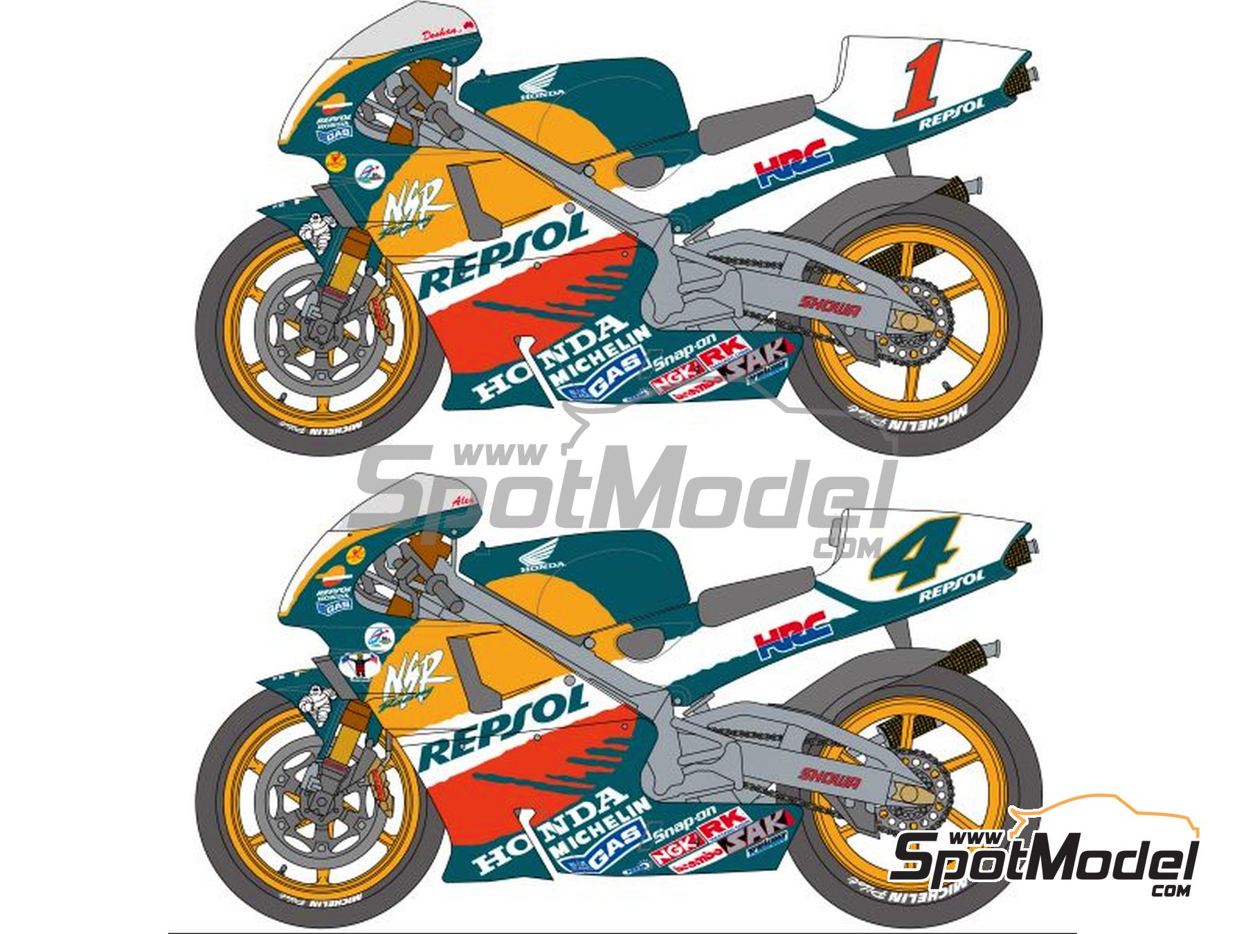 Image 1: Honda NSR500 Equipo HRC patrocinado por Repsol - Campeonato del Mundo de Motociclismo 1998 | Decoración en escala 1/12 fabricado por Shunko Models (ref. SHK-D518)