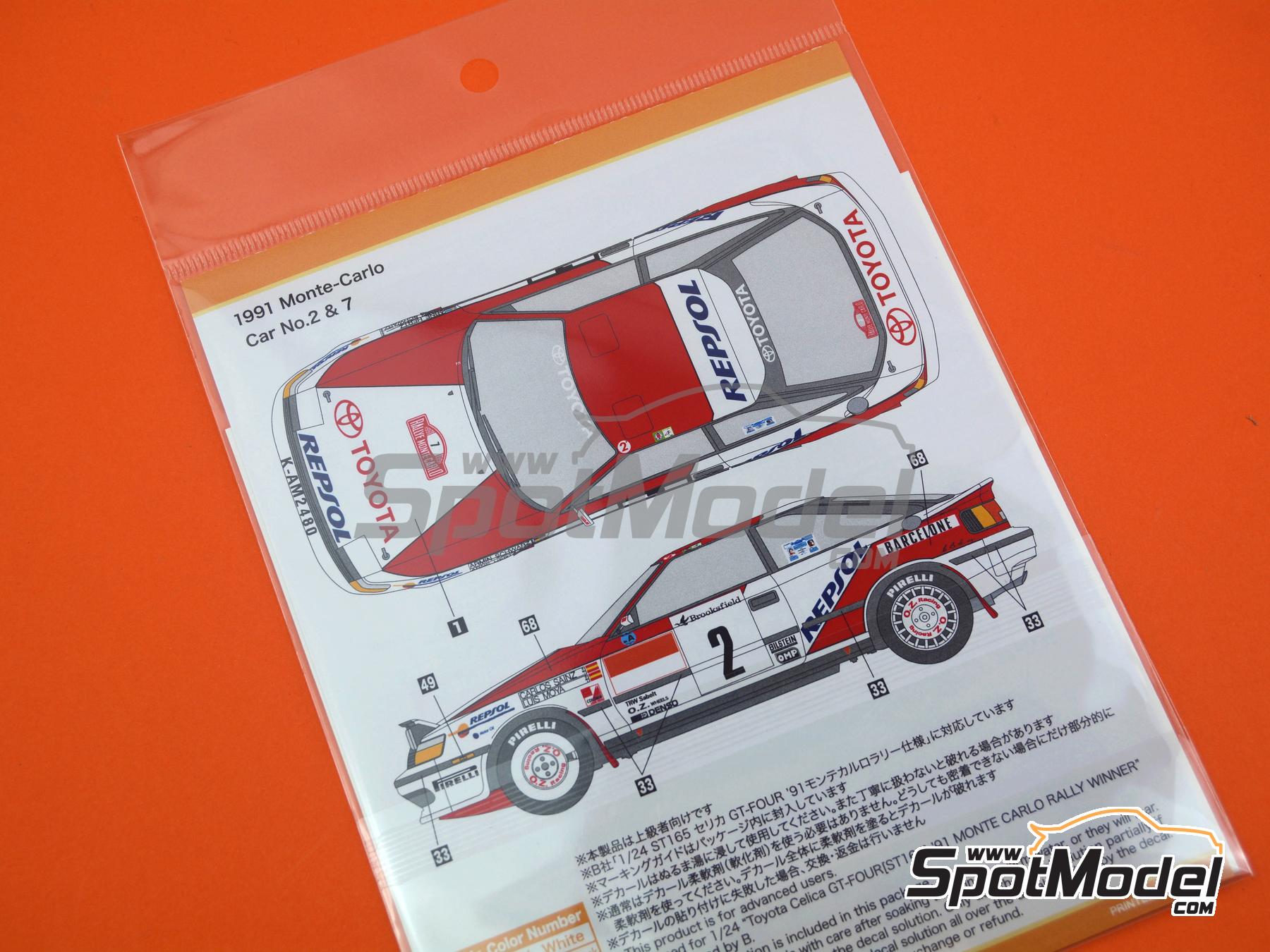 Image 6: Toyota Celica GT-Four ST165 Grupo A Equipo Toyota Team Europe TTE patrocinado por Repsol, Marlboro - Rally de Monte Carlo - Rallye Automobile de Monte-Carlo 1991 | Decoraci&oacute;n en escala&nbsp;1/24 fabricado por Shunko Models (ref.&nbsp;SHK-D522)