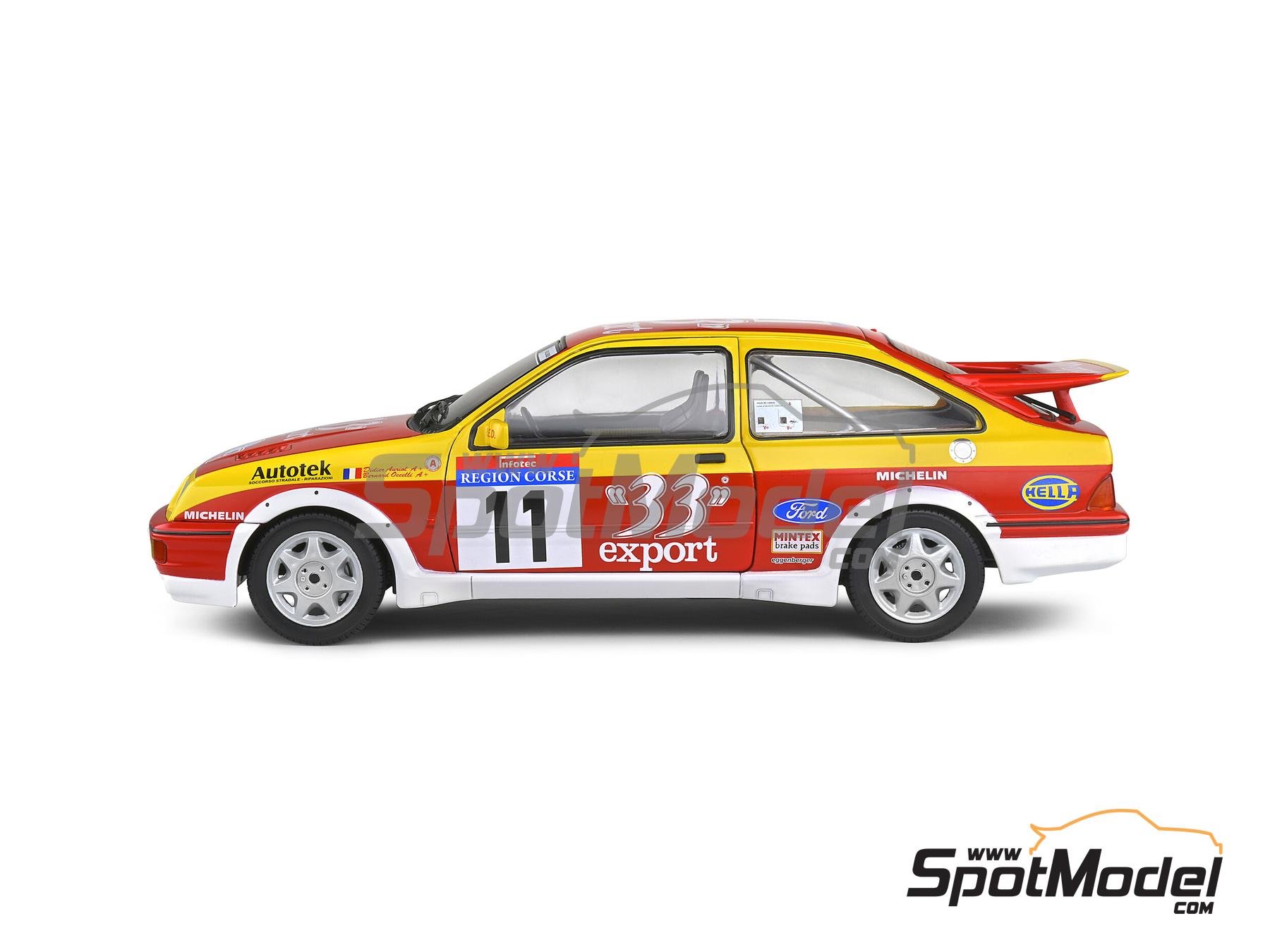 Image 2: Ford Sierra RS Cosworth Group A Ford France Team sponsored by 33 Export - Tour de Corse Rallye de France 1987 | Diecast model car in 1/18 scale manufactured by Solido (ref.&nbsp;DIE-60722, also 3663506012150 and S1806103)