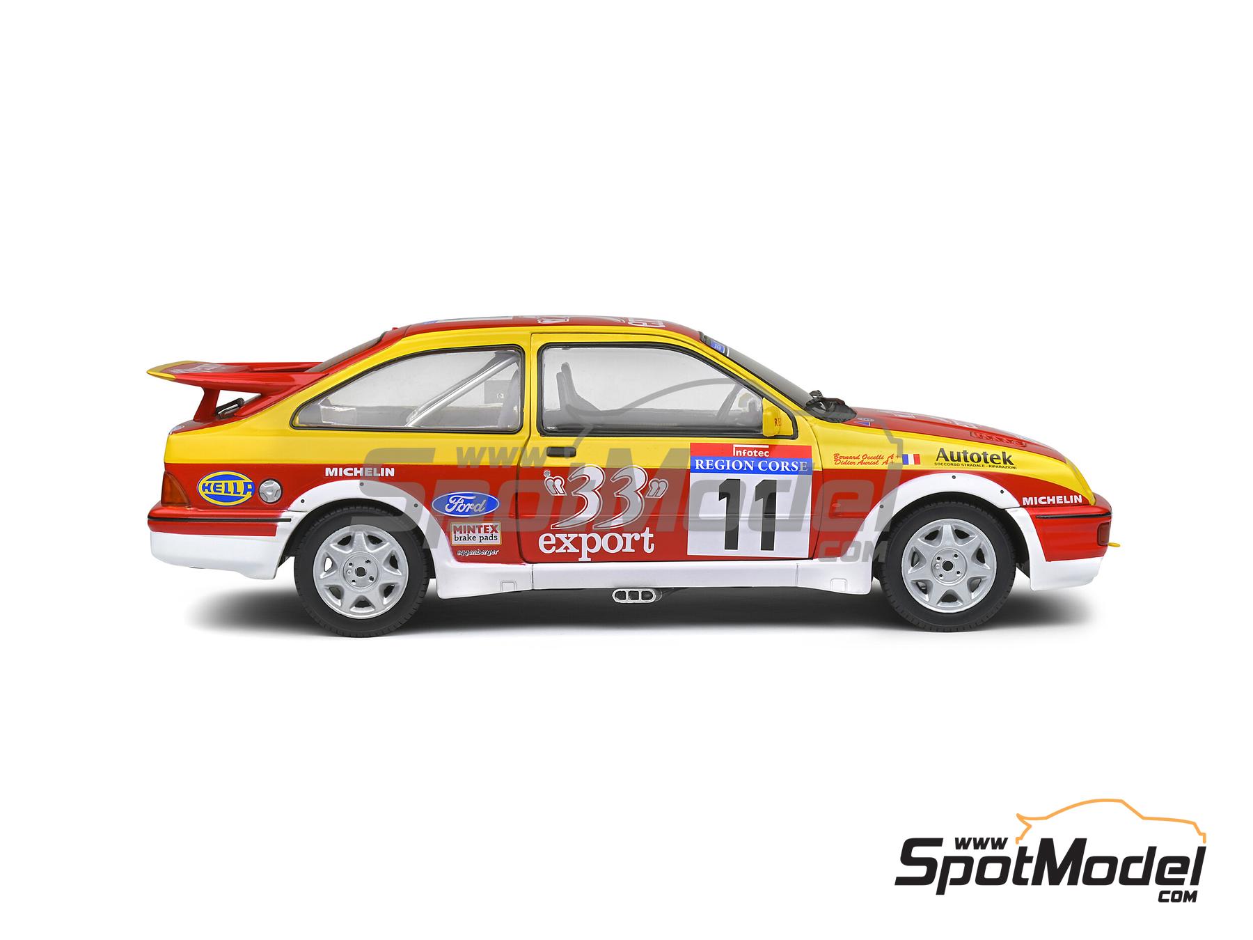 Image 5: Ford Sierra RS Cosworth Group A Ford France Team sponsored by 33 Export - Tour de Corse Rallye de France 1987 | Diecast model car in 1/18 scale manufactured by Solido (ref.&nbsp;DIE-60722, also 3663506012150 and S1806103)