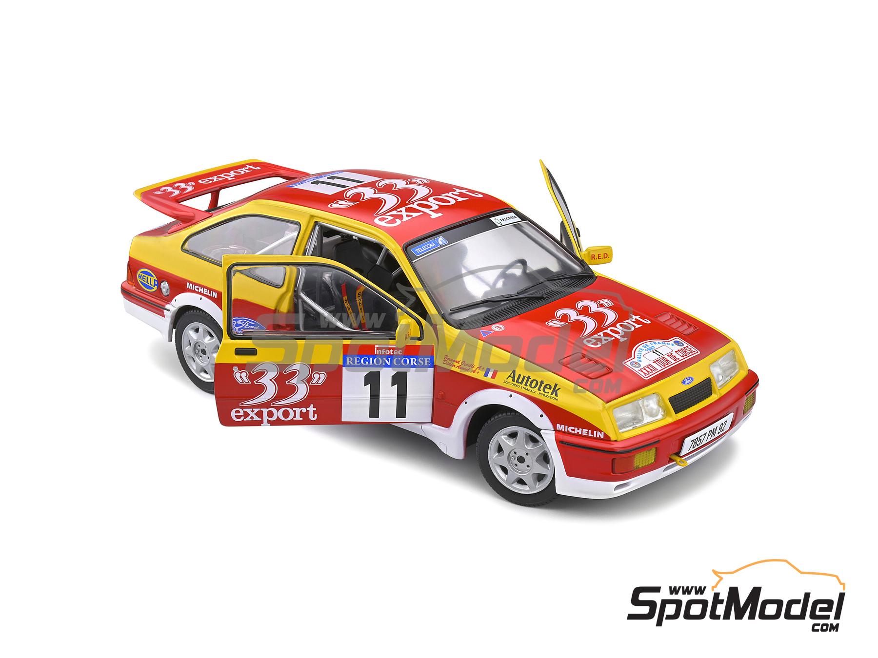 Image 8: Ford Sierra RS Cosworth Group A Ford France Team sponsored by 33 Export - Tour de Corse Rallye de France 1987 | Diecast model car in 1/18 scale manufactured by Solido (ref.&nbsp;DIE-60722, also 3663506012150 and S1806103)