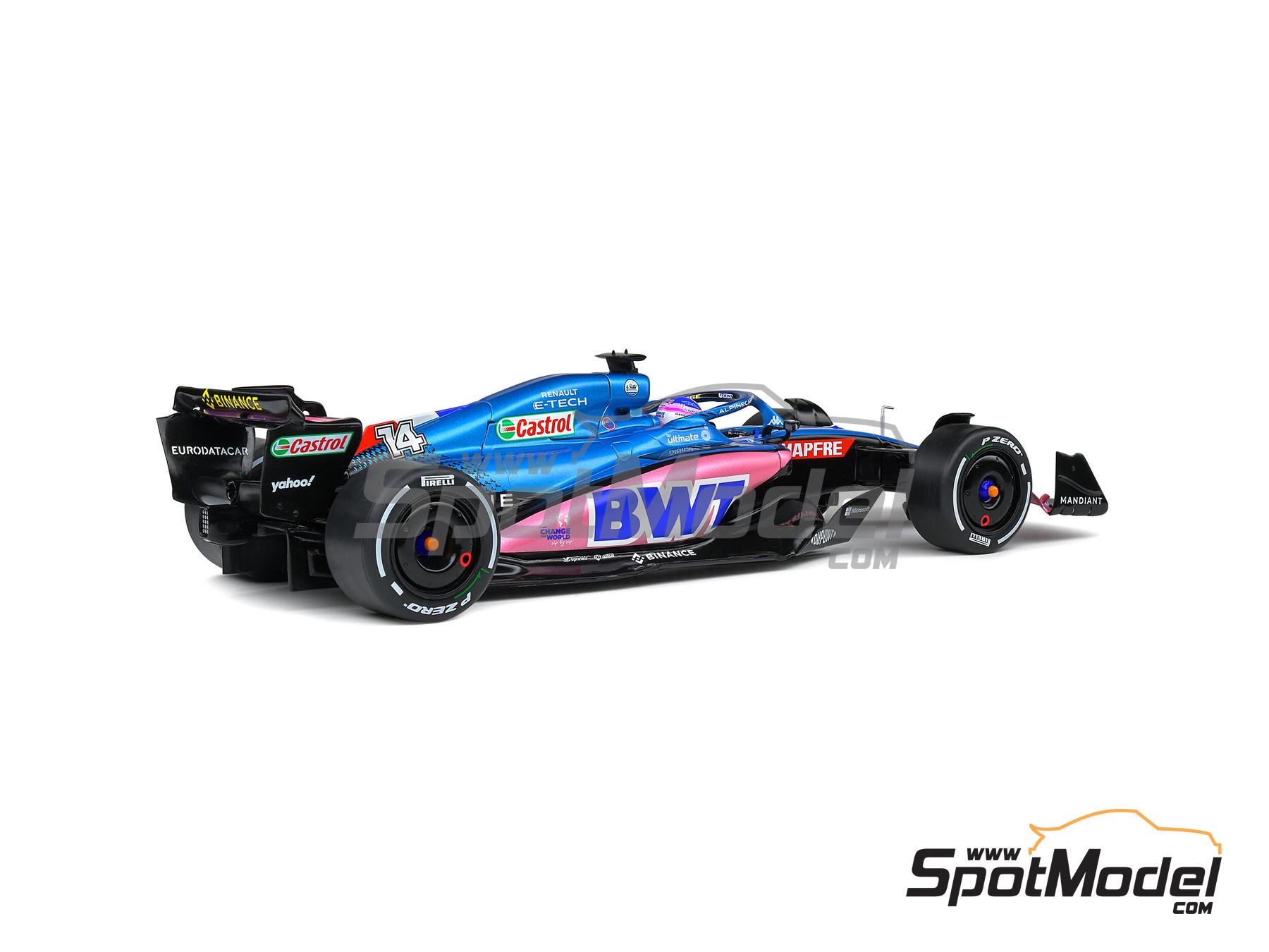 Image 4: Alpine Renault A522 sponsored by BWT - Monaco Formula 1 Grand Prix 2022 | Diecast model car in 1/18 scale manufactured by Solido (ref. DIE-60732, also 3663506019227 and S1808803)