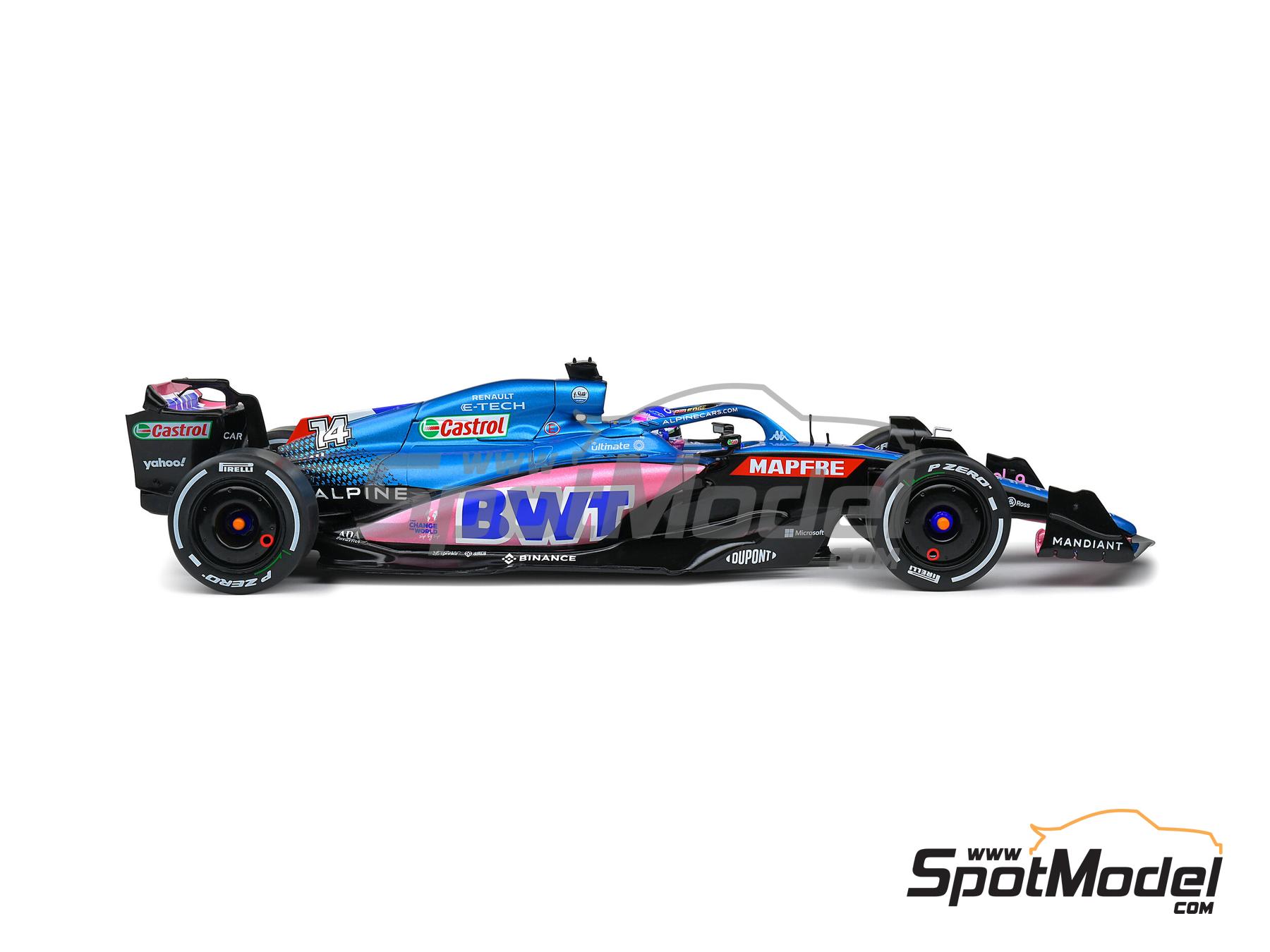 Image 5: Alpine Renault A522 sponsored by BWT - Monaco Formula 1 Grand Prix 2022 | Diecast model car in 1/18 scale manufactured by Solido (ref. DIE-60732, also 3663506019227 and S1808803)