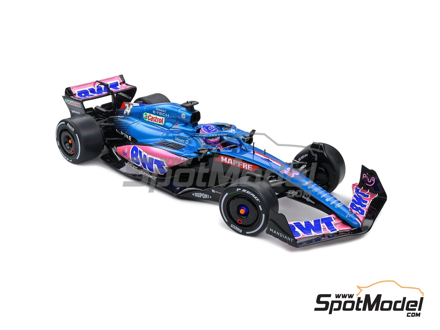 Image 8: Alpine Renault A522 sponsored by BWT - Monaco Formula 1 Grand Prix 2022 | Diecast model car in 1/18 scale manufactured by Solido (ref. DIE-60732, also 3663506019227 and S1808803)