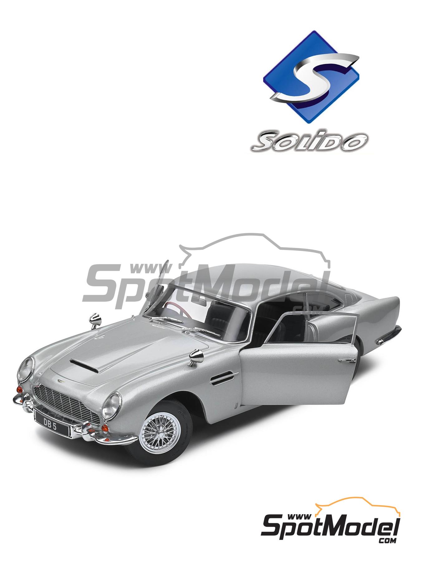 Aston Martin DB5 Silver Birch - 1964. Diecast model car in 1/18 scale  manufactured by Solido (ref. DIE-59709, also 3663506015236 and S1807101)