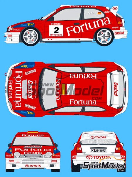 Toyota Corolla WRC patrocinado por Fortuna Fomula Rallye de Oviedo  Decoración en escala 1/24 fabricado por SpotModel SPOT-DC001)