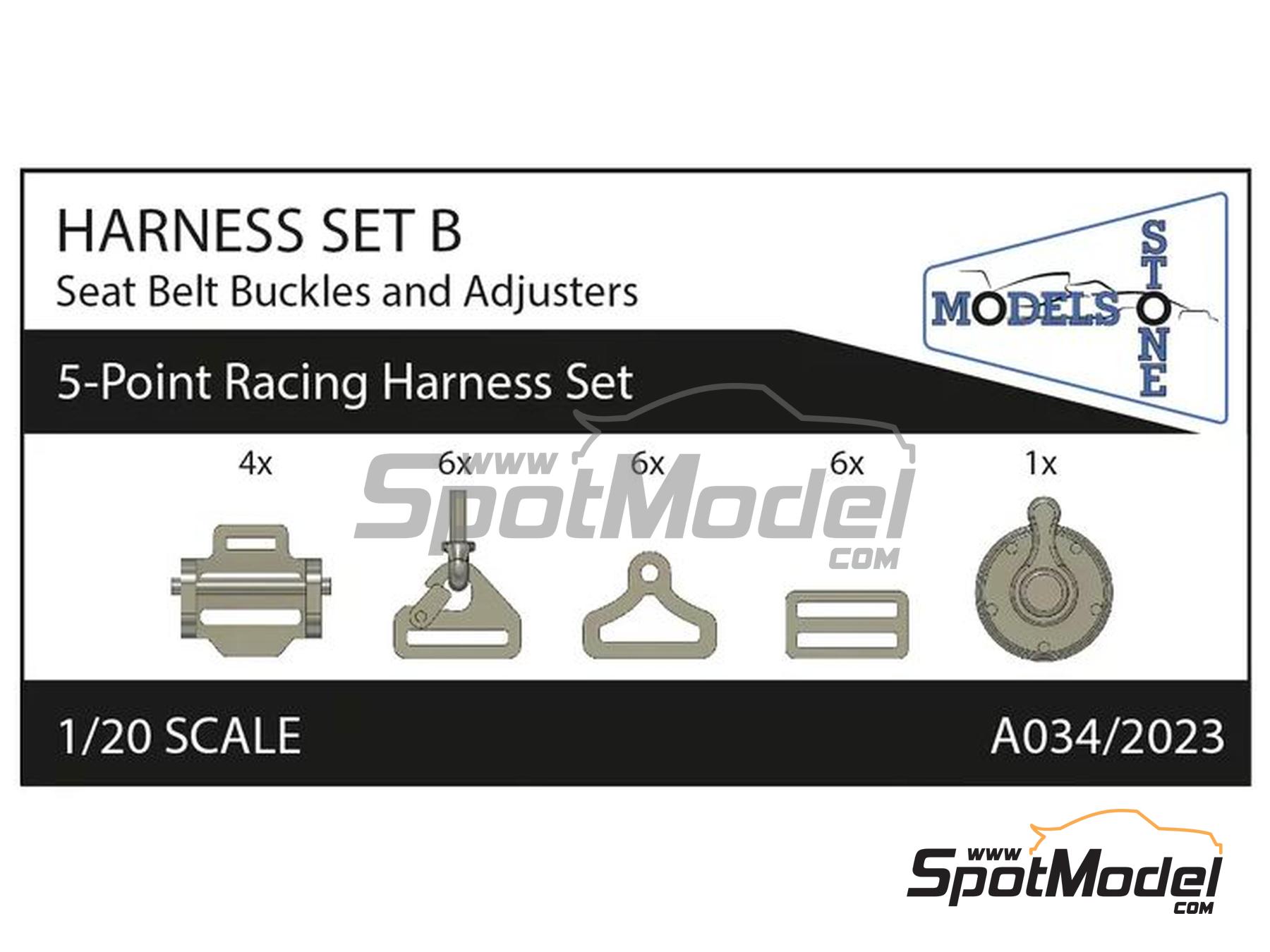 Image 1: 5-Point Racing seatbelt buckles - open type | Seatbelts in 1/20 scale manufactured by Stone Models (ref.&nbsp;A034-2023, also A034/2023)