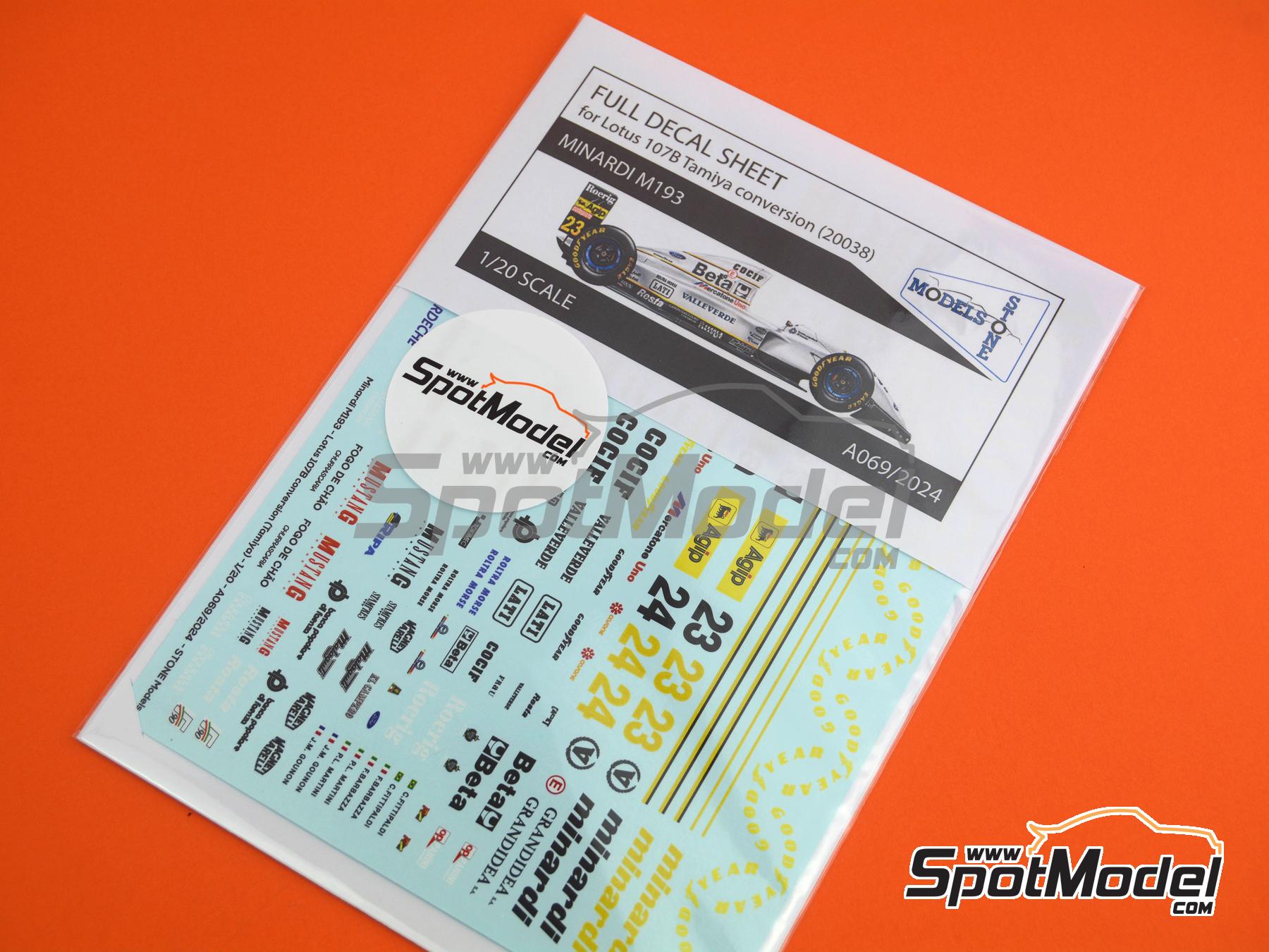 Image 2: Minardi Ford M193 patrocinado por Beta, Valleverde - Campeonato del Mundo FIA de Formula 1 1993 | Decoraci&oacute;n en escala&nbsp;1/20 fabricado por Stone Models (ref.&nbsp;A069-2024, tambien A069/2024)