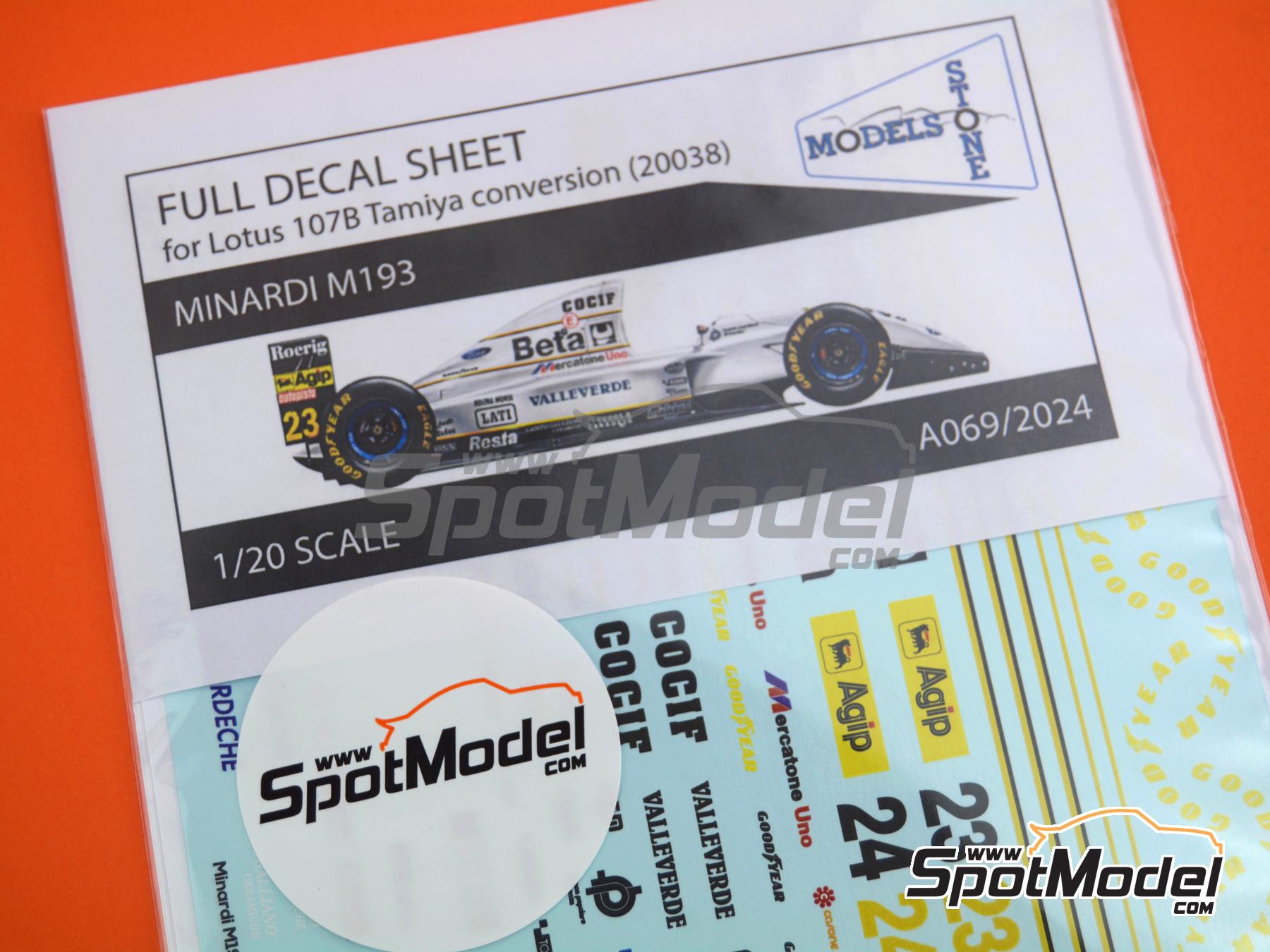 Image 3: Minardi Ford M193 patrocinado por Beta, Valleverde - Campeonato del Mundo FIA de Formula 1 1993 | Decoraci&oacute;n en escala&nbsp;1/20 fabricado por Stone Models (ref.&nbsp;A069-2024, tambien A069/2024)