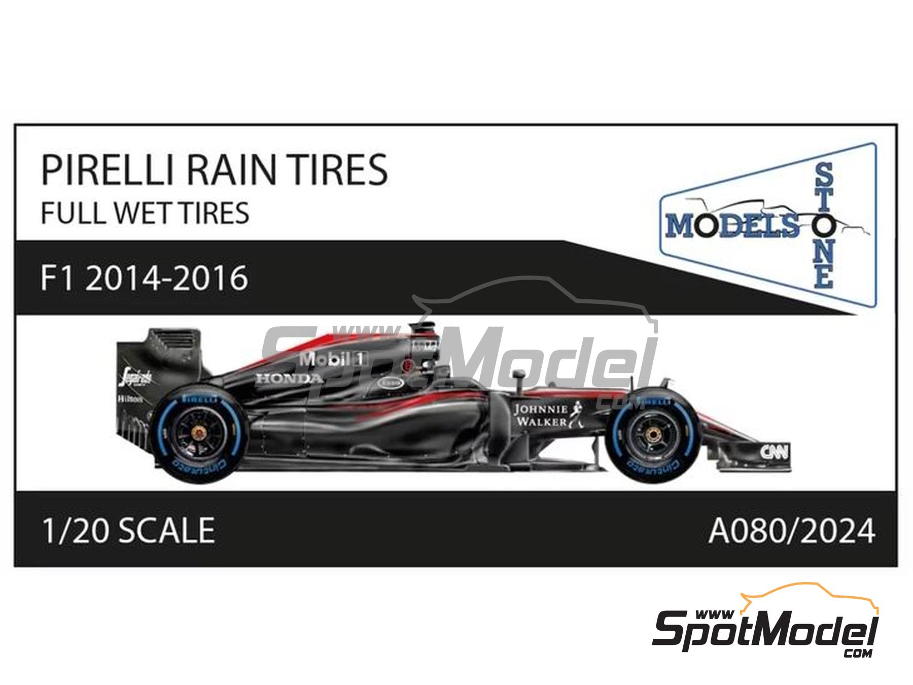 Image 1: Pirelli Rain Tires (2014-2016) | Tyre set in 1/20 scale manufactured by Stone Models (ref.&nbsp;A080-2024, also A080/2024)