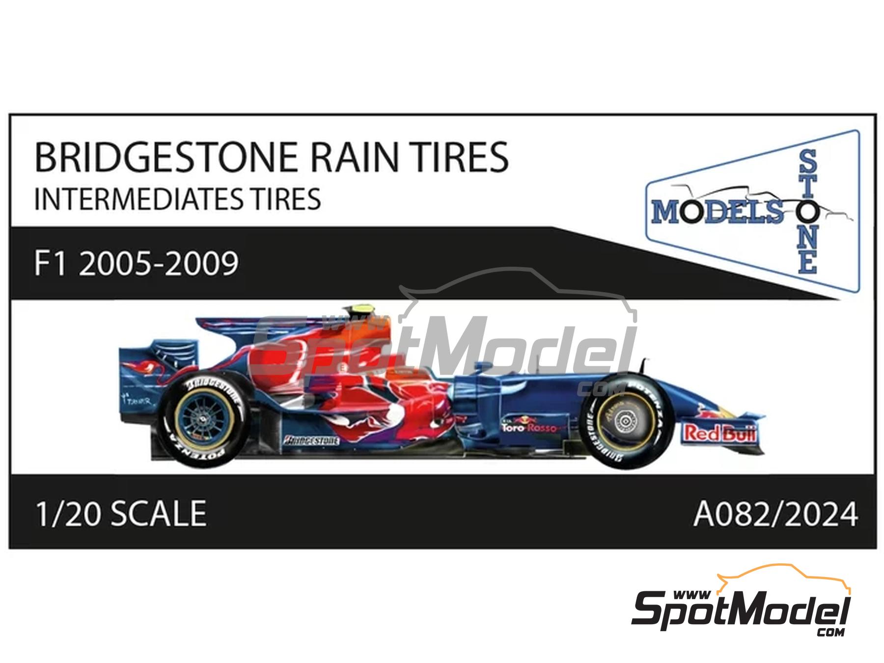 Image 1: Neum&aacute;ticos de lluvia intermedios Bridgestone (2005-2009) | Neum&aacute;ticos en escala&nbsp;1/20 fabricado por Stone Models (ref.&nbsp;A082-2024, tambien A082/2024)