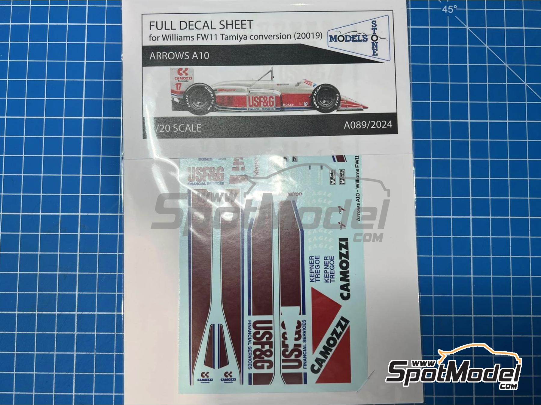 Image 1: Arrows Megatron A10 sponsored by USF&G, Camozzi - FIA Formula 1 World Championship 1987 | Marking / livery in 1/20 scale manufactured by Stone Models (ref. A089-2024, also A089/2024)