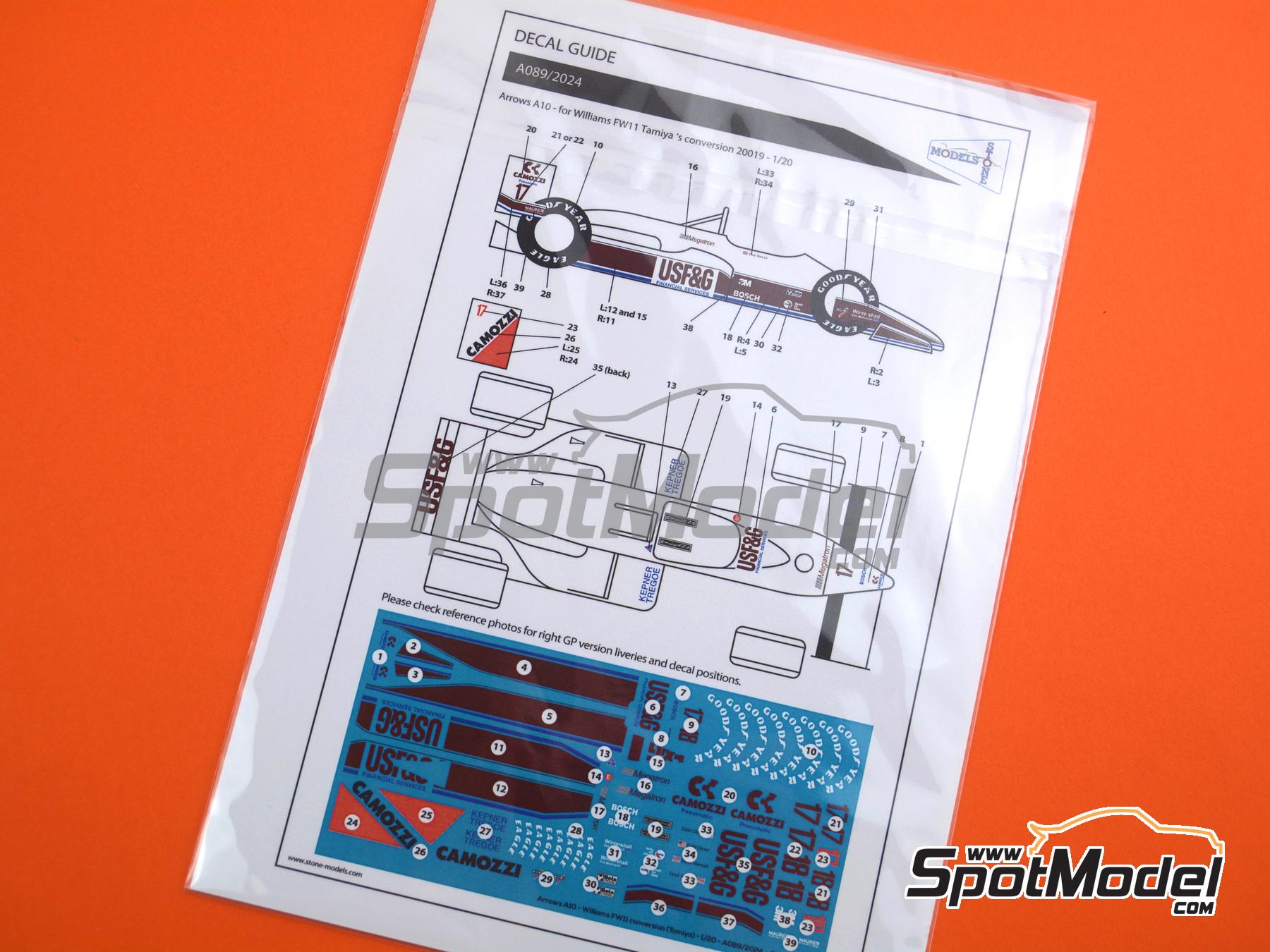 Image 8: Arrows Megatron A10 sponsored by USF&G, Camozzi - FIA Formula 1 World Championship 1987 | Marking / livery in 1/20 scale manufactured by Stone Models (ref. A089-2024, also A089/2024)