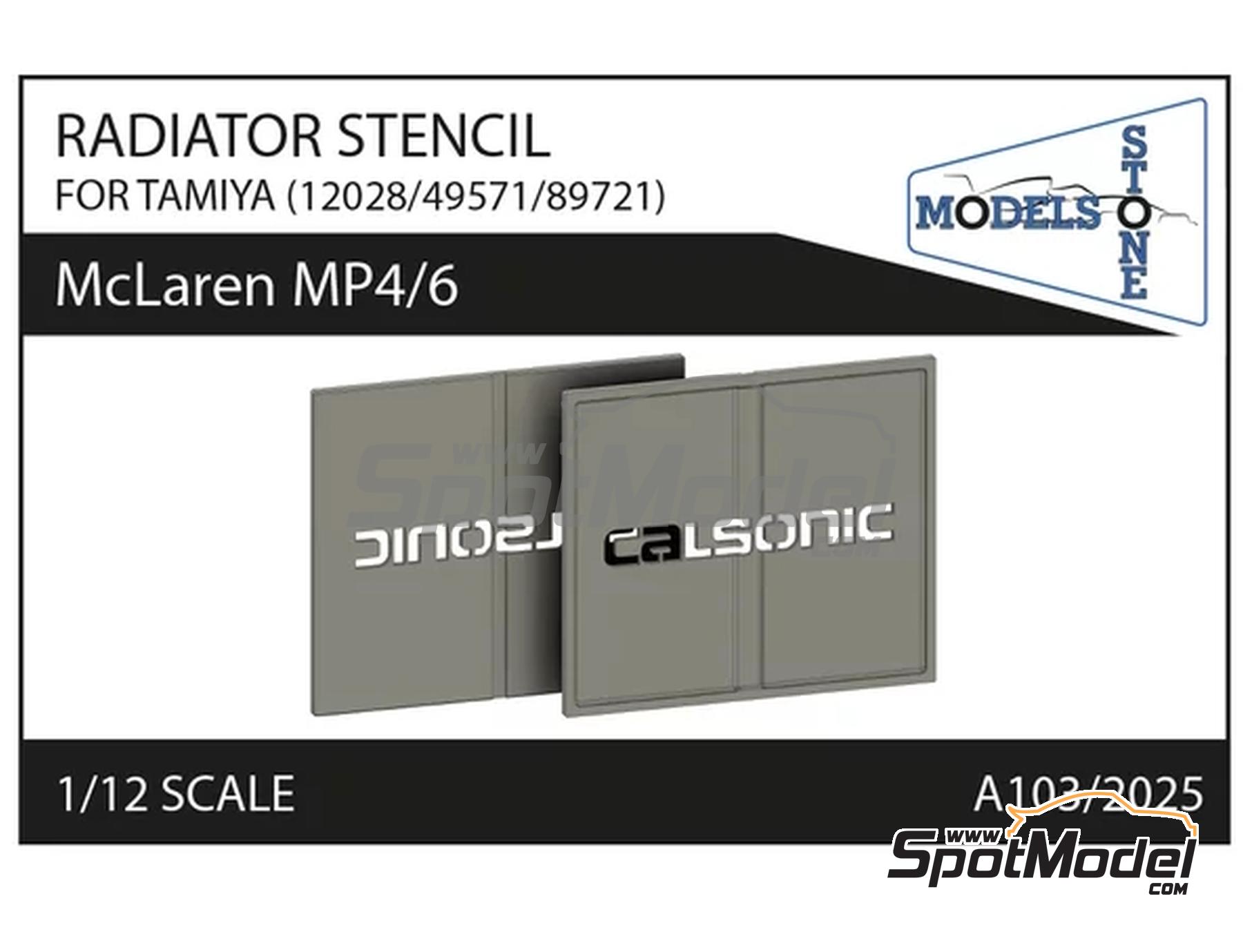 Image 1: McLaren MP4/6 Calsonic Radiator Stencil | Logotypes in 1/12 scale manufactured by Stone Models (ref.&nbsp;A103-2025, also A103/2025)