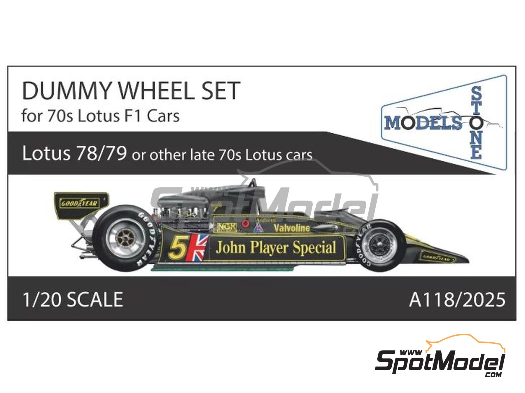 Image 1: Dummy Wheel Set for 70s Lotus F1 Cars | Rims in 1/20 scale manufactured by Stone Models (ref. A118-2025, also A118/2025)