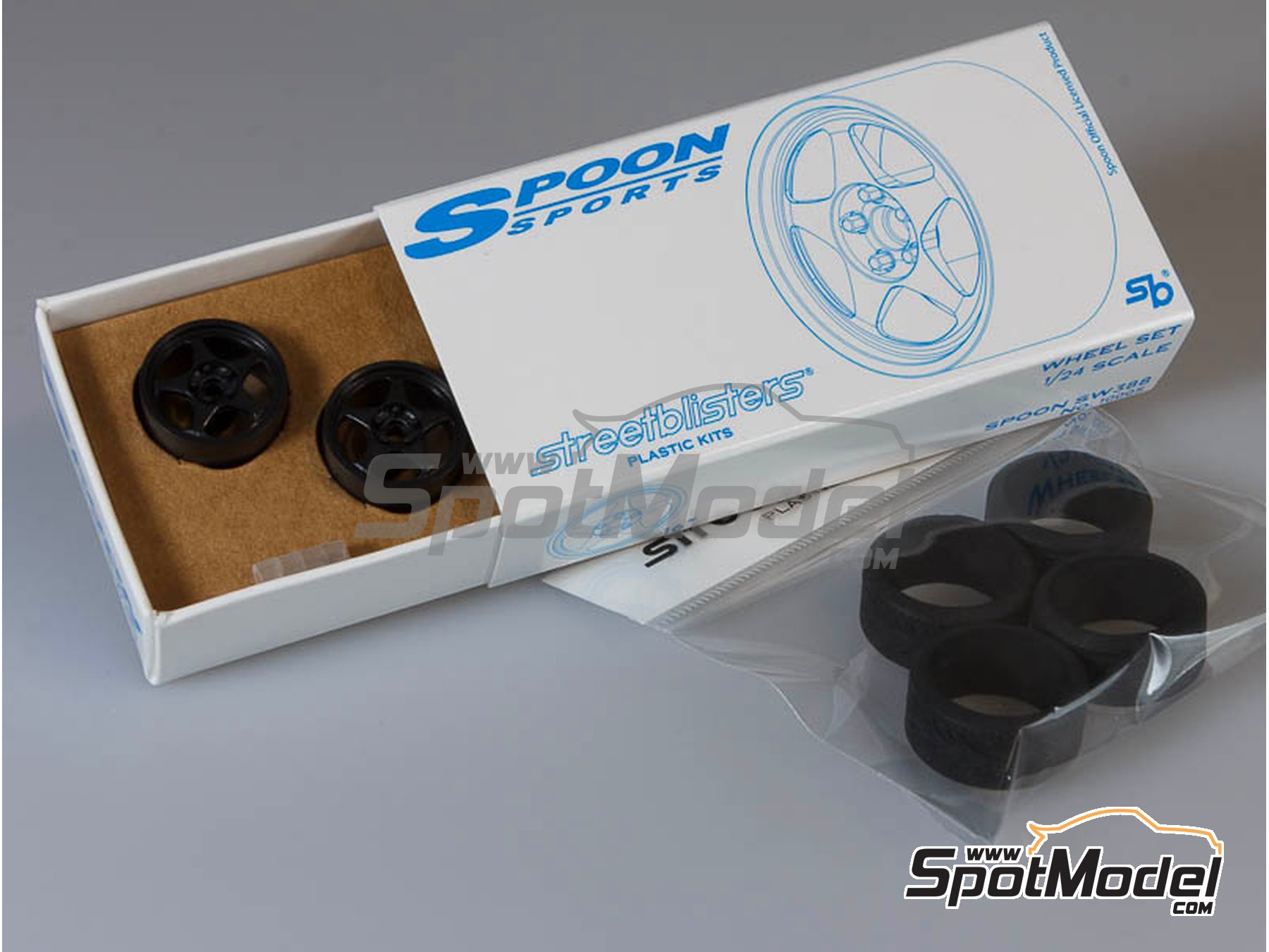 Image 11: Spoon Sports SW388 16 pulgadas | Set de llantas y neumáticos en escala 1/24 fabricado por StreetBlisters (ref. SB-10005, tambien 10005)