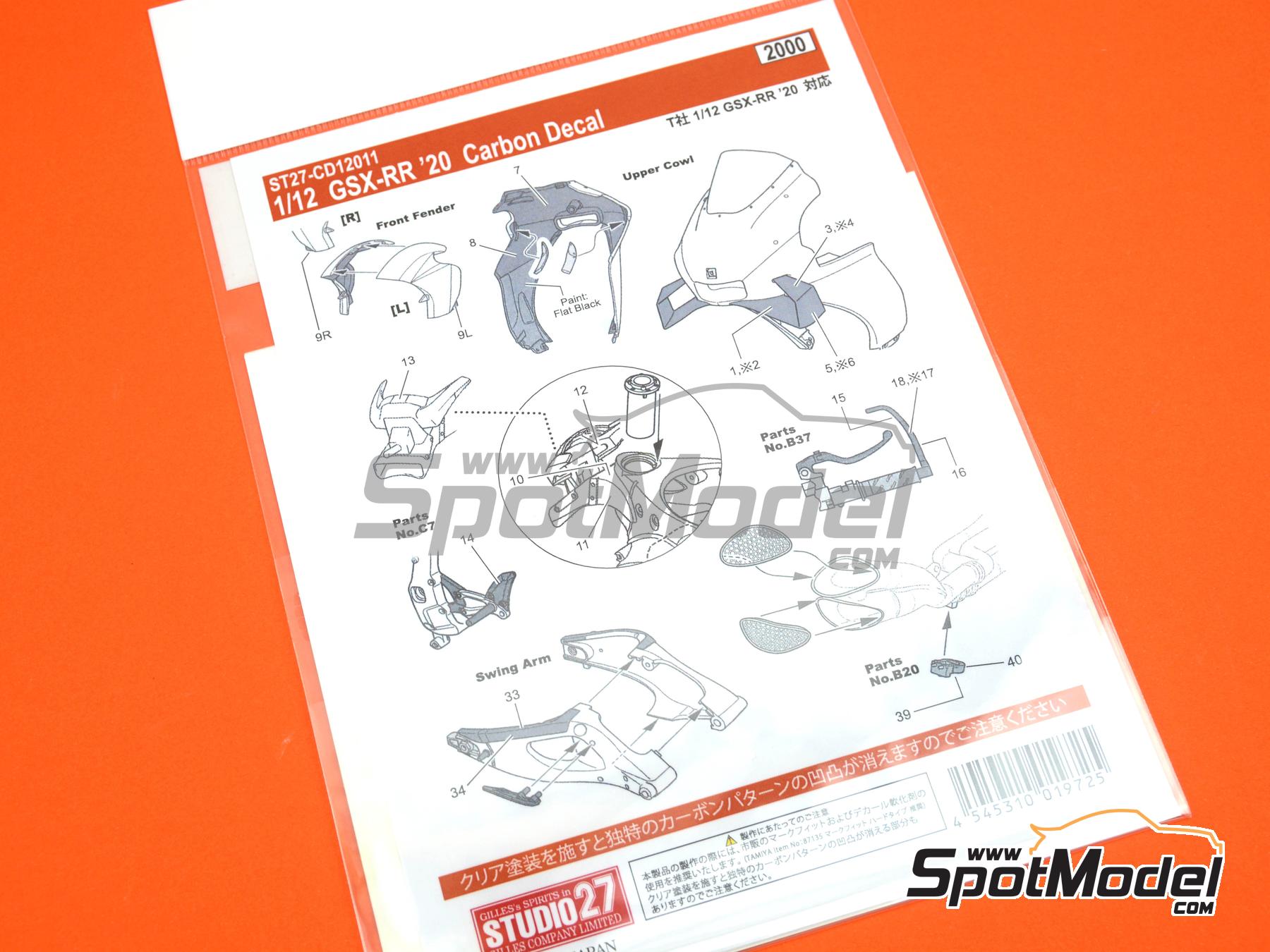 Image 5: Suzuki GSX-RR - Moto GP World Championship 2020 | Carbon fibre pattern decal set in 1/12 scale manufactured by Studio27 (ref.&nbsp;ST27-CARBOND12011, also 4545310019725, CD12011 and ST27-CD12011)