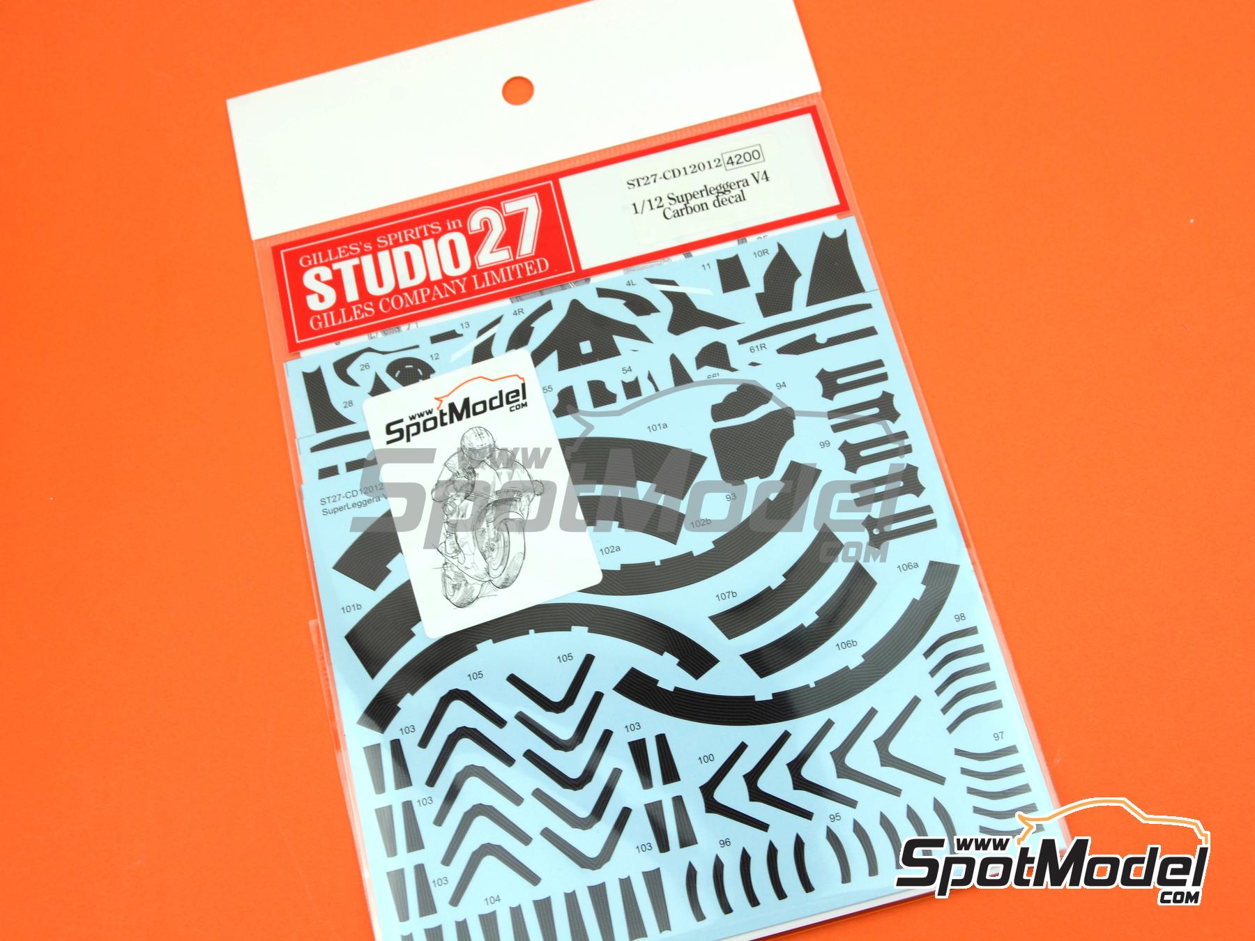 Ducati Superleggera V4. Carbon fibre pattern decal set in 1/12 scale  manufactured by Studio27 (ref. ST27-CARBOND12012, also 4545310020387,  CD12012 and