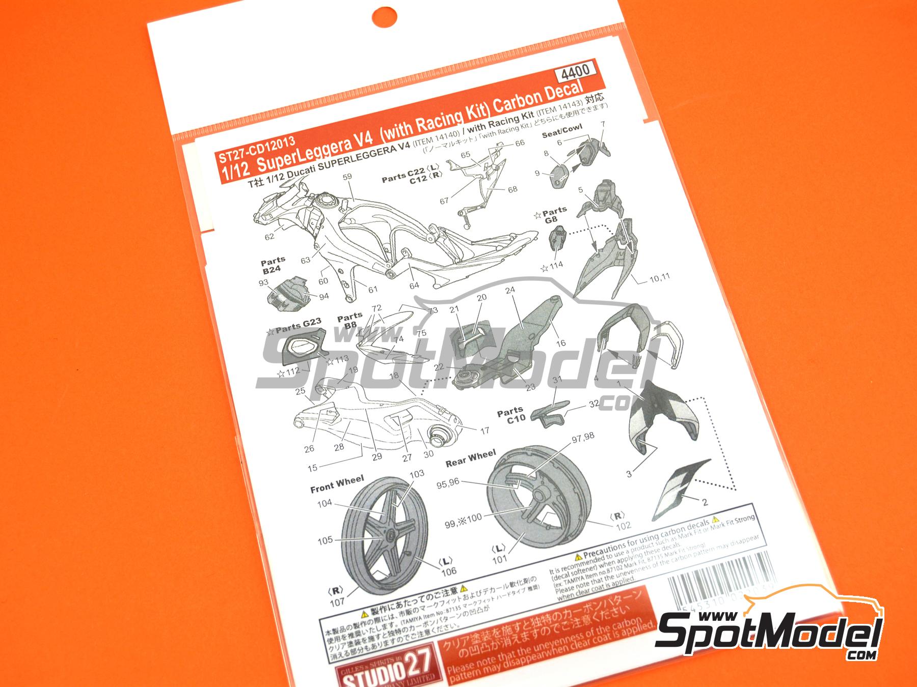 Image 5: Ducati Superleggera V4 (con kit de competici&oacute;n) | Patron de fibra de carbono en calca en escala&nbsp;1/12 fabricado por Studio27 (ref.&nbsp;ST27-CARBOND12013, tambien 4545310022039, CD12013 y ST27-CD12013)