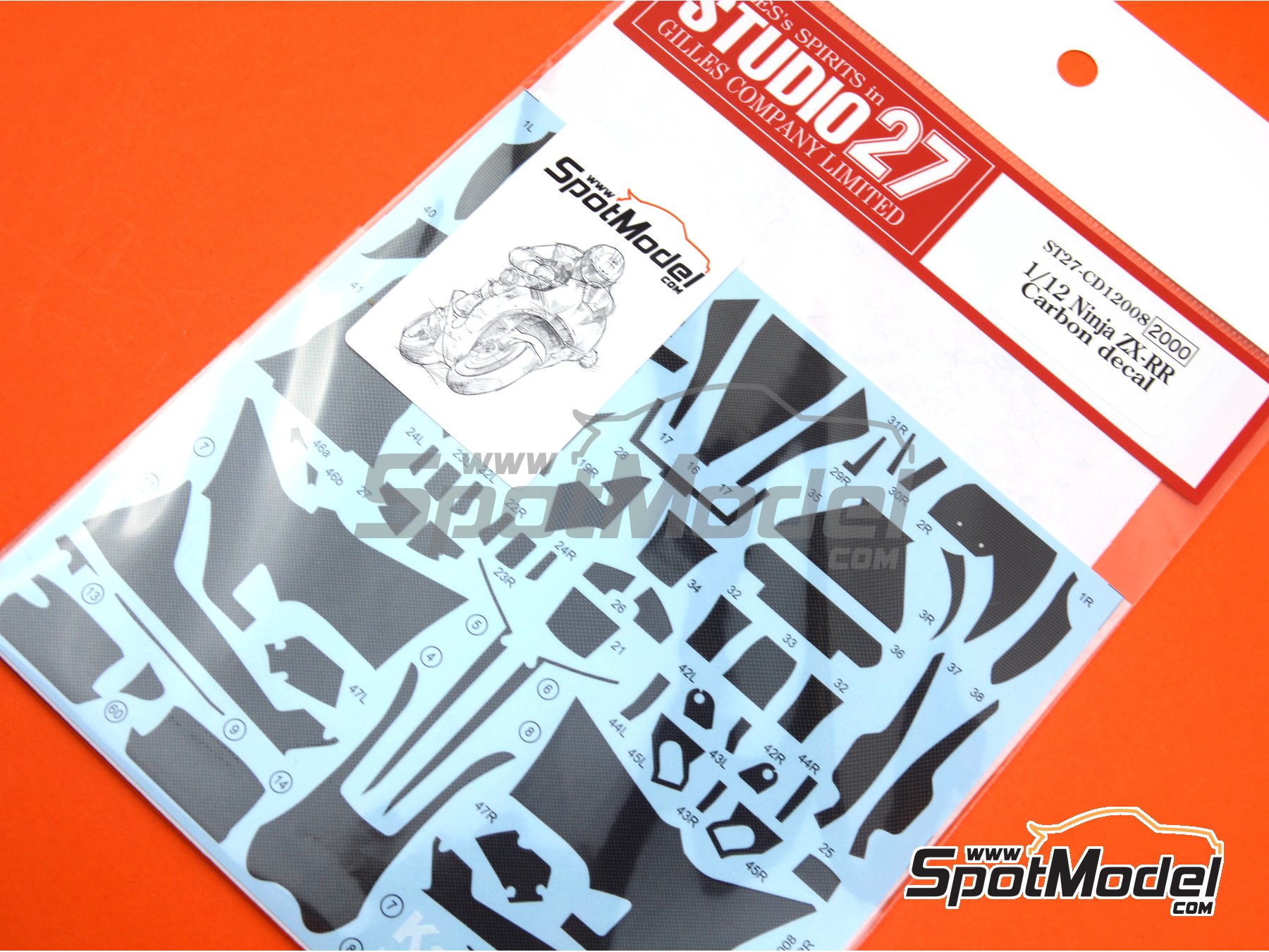 Image 6: Kawasaki Ninja ZX-RR | Patron de fibra de carbono en calca en escala&nbsp;1/12 fabricado por Studio27 (ref.&nbsp;ST27-CARBOND12008, tambien 4545310018544, CD12008 y s27cd12008)