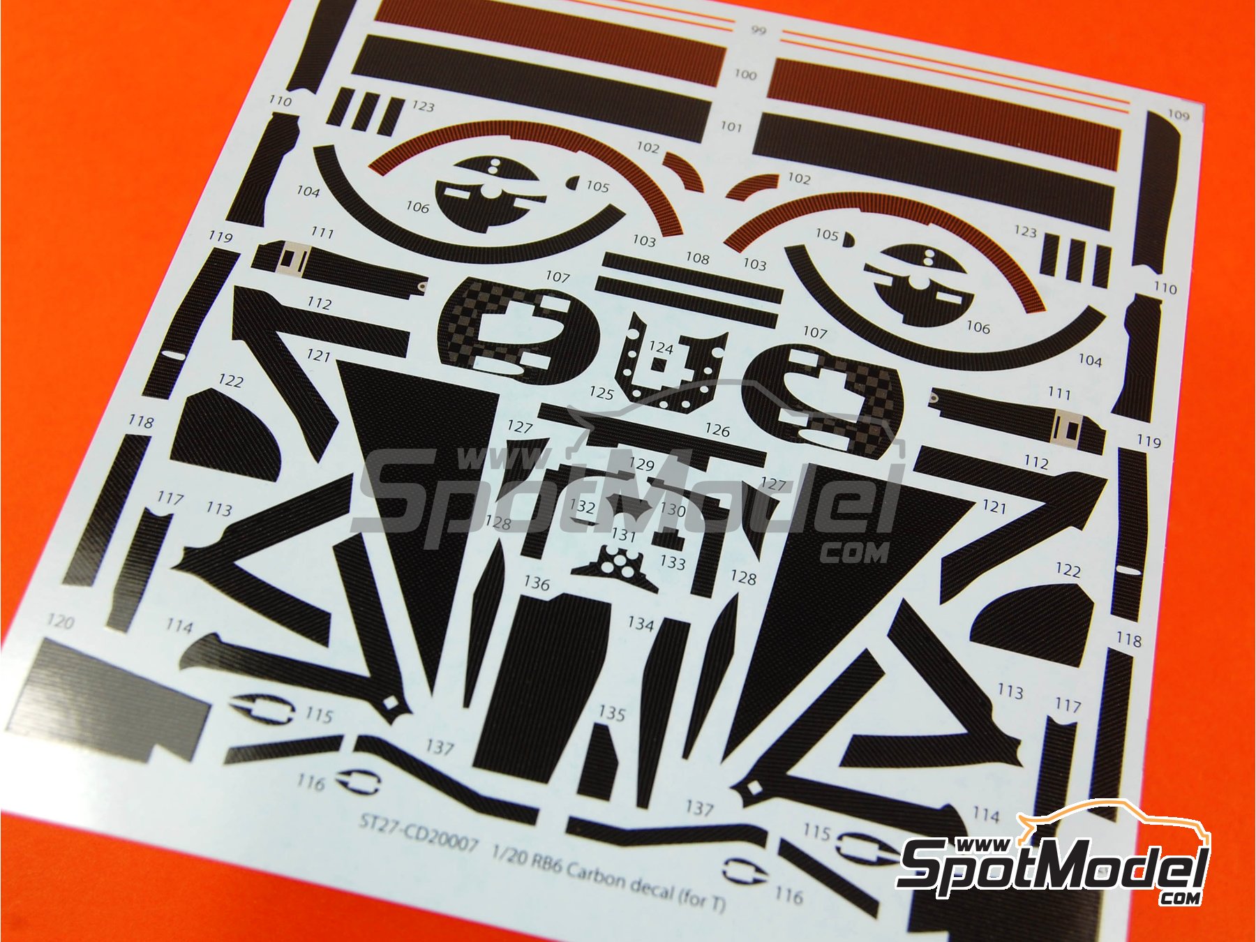 Image 11: RB Racing Renault RB6 - Campeonato del Mundo FIA de Formula 1 | Patron de fibra de carbono en calca en escala&nbsp;1/20 fabricado por Studio27 (ref.&nbsp;ST27-CARBOND20007, tambien 4545310004585 y CD20007)